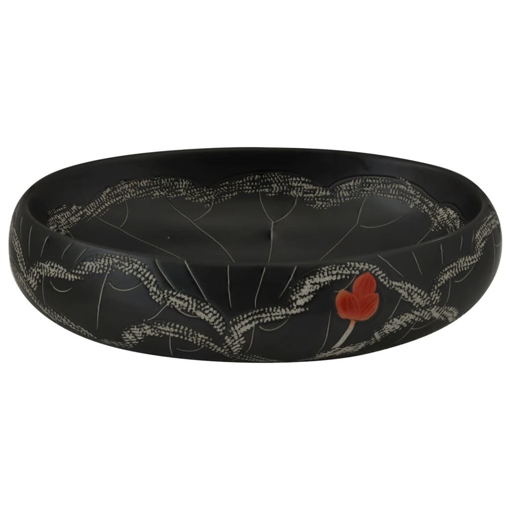 vidaXL Waschbecken 59 x 40 x 15 cm Waschbecken Badezimmer Aufsatzwaschbecken Schwarz Oval