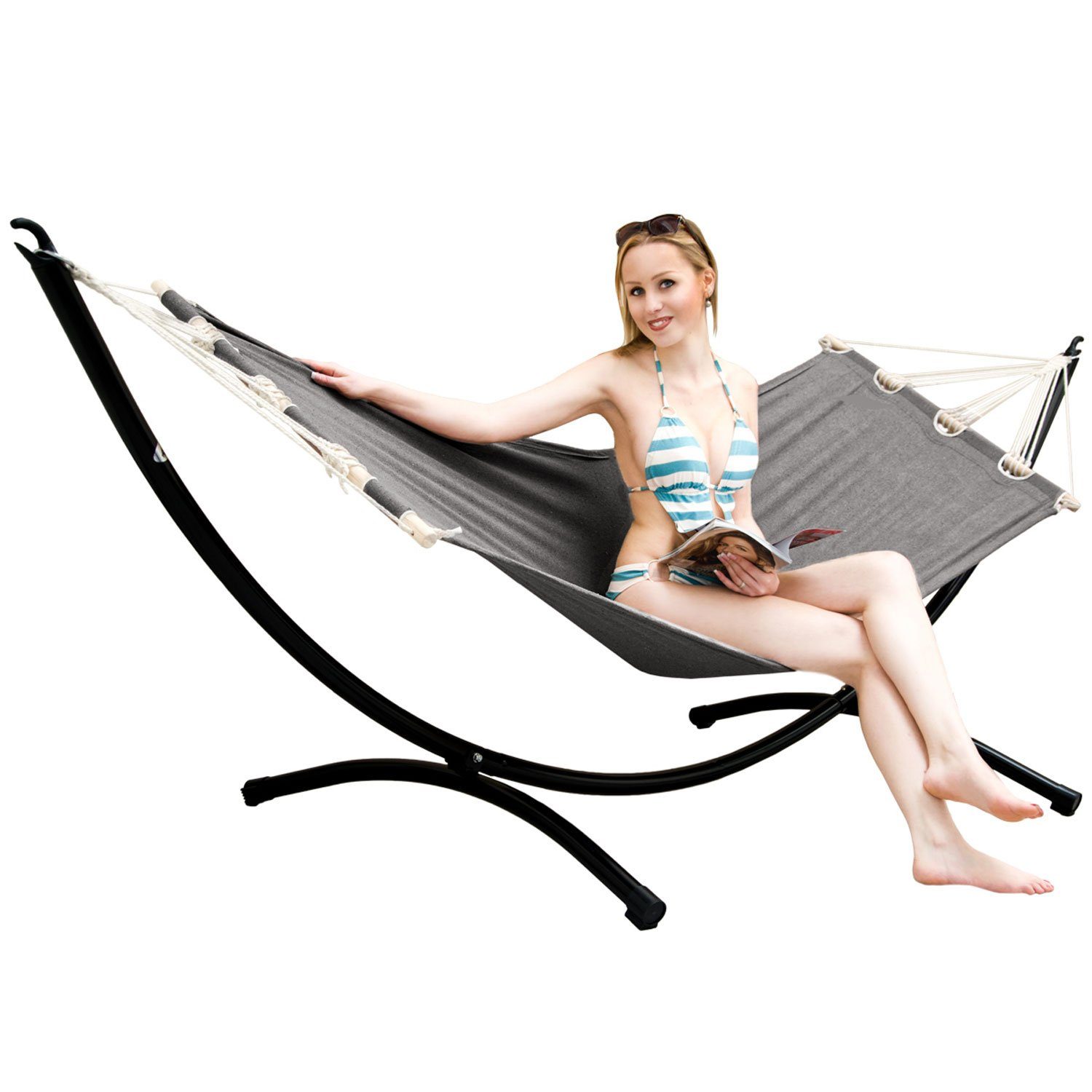 AMANKA Hängestuhl mit Gestell - Stabhängematte mit 300 cm Hängemattengestell bis 120 kg, Set mit Metallständer und 190 x 80 cm Relaxliege für Garten & Terrasse