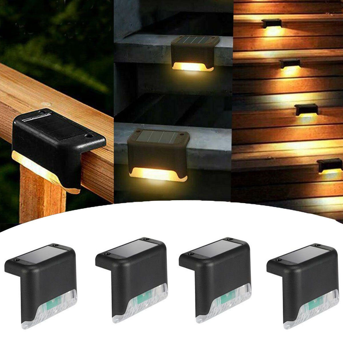 oyajia Gartenleuchte 4x LED Solarleuchten Außen Treppenlicht, IP65 Deck Light 4 Stück Schwarz