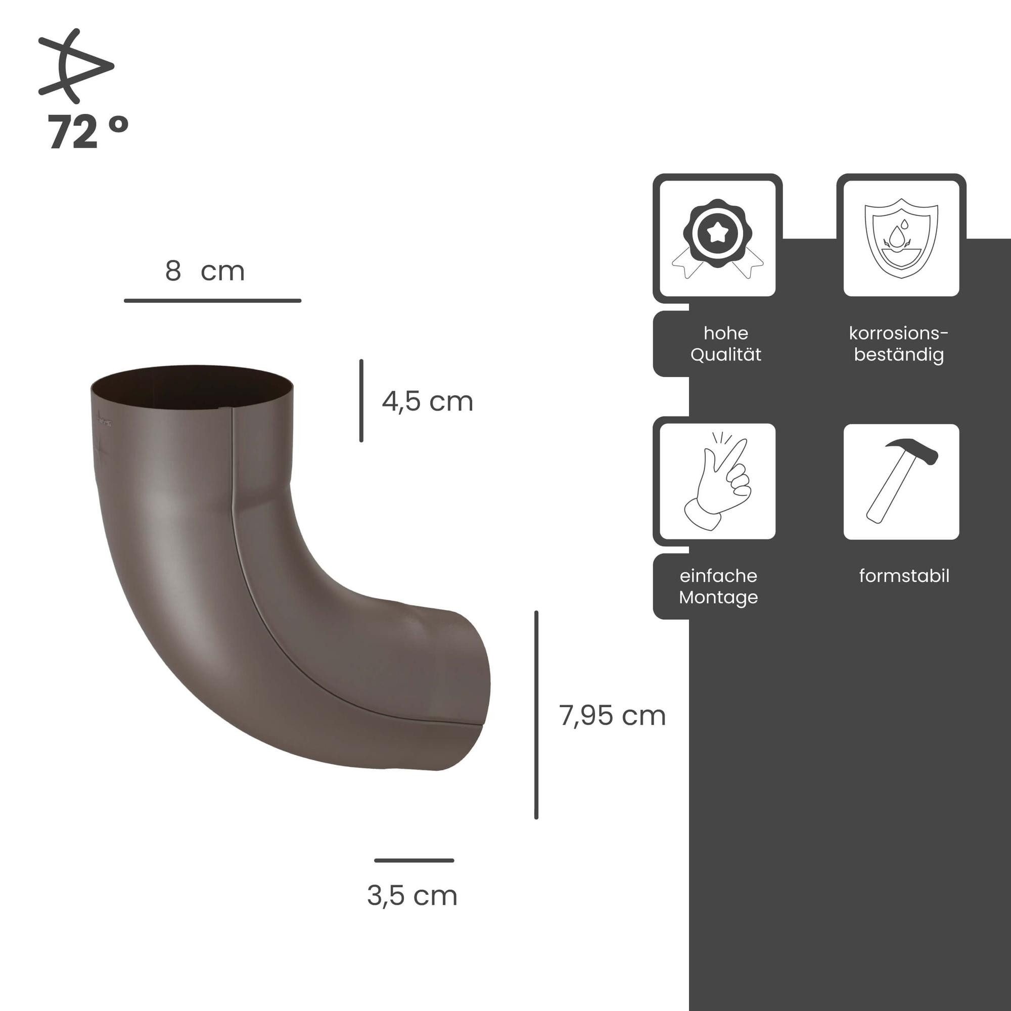 Zambelli Regenfallrohr, (Fallrohrbogen 72 Grad verzinkt, einteilig gefalzt DN 80 Kupferbraun), Rohrbogen hoher Korrosionsschutz, einfache Montage ohne löten