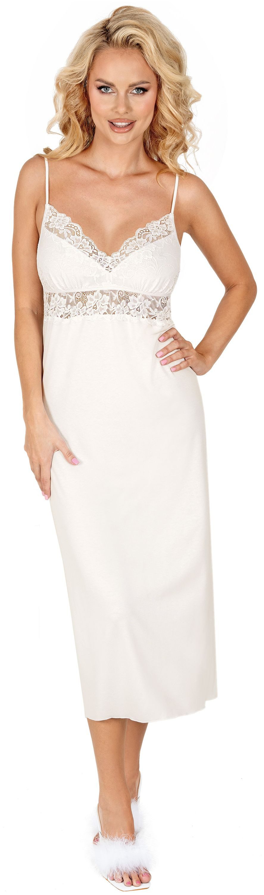 Donna Negligé Jasmine (Set, 1-tlg., 1-teilig) Damen Sleepshirt Neglige Schlafshirt Viskose Spitze Wadenlang