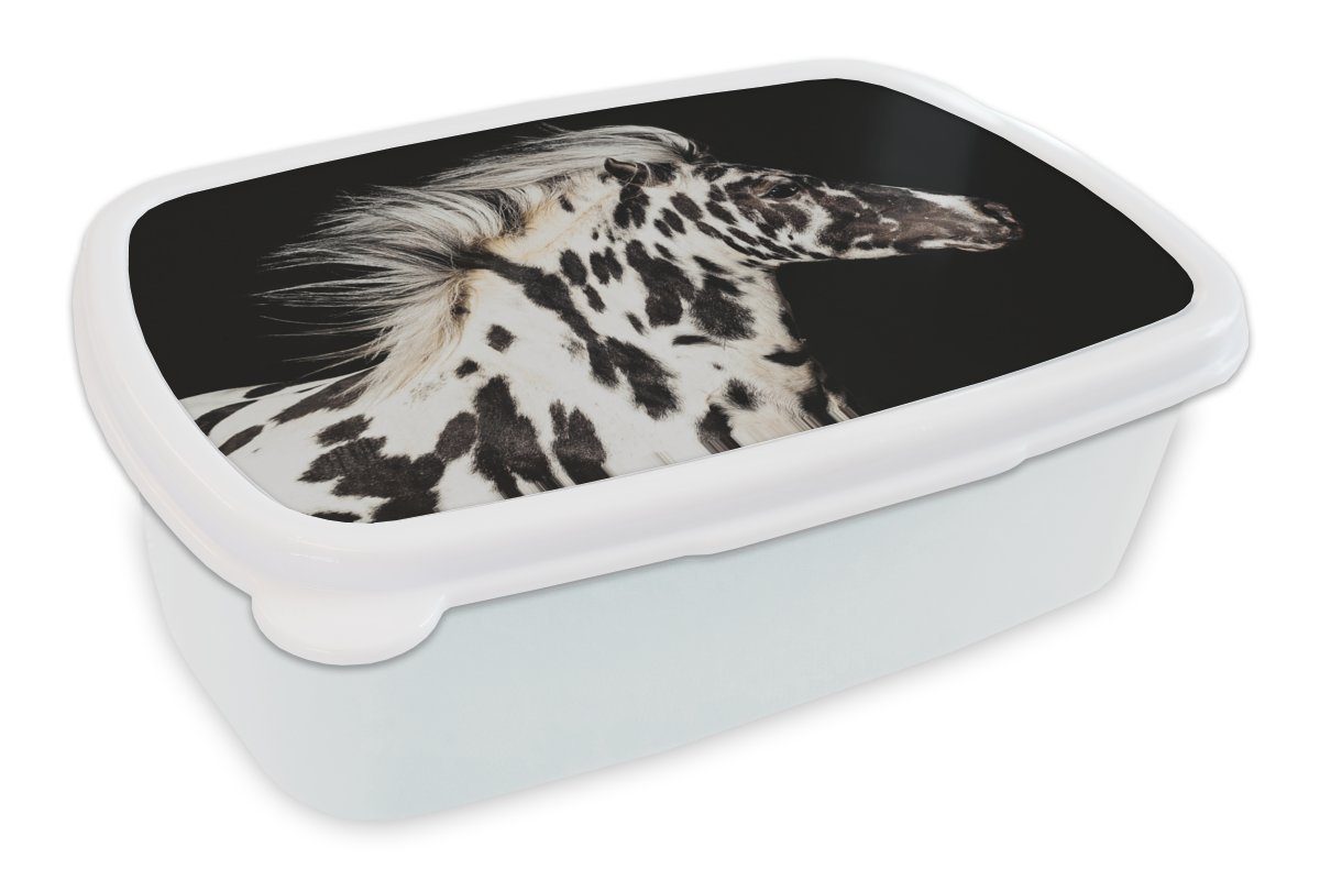 MuchoWow Lunchbox Pferd - Punkte - Weiß, Kunststoff, (2-tlg), Brotbox für Kinder und Erwachsene, Brotdose, für Jungs und Mädchen