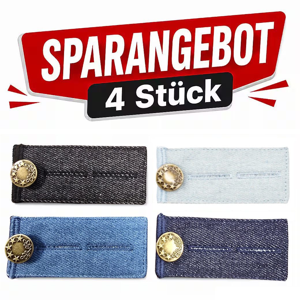 Ware aus aller Welt Bunddehner 4er Set Hosenbund-Erweiterung 8,2 × 3,6 cm Bundweite flexibel anpassen (4-tlg), Jeansknopf-Erweiterung Hosenweiterer Hosenbund-Verlängerung