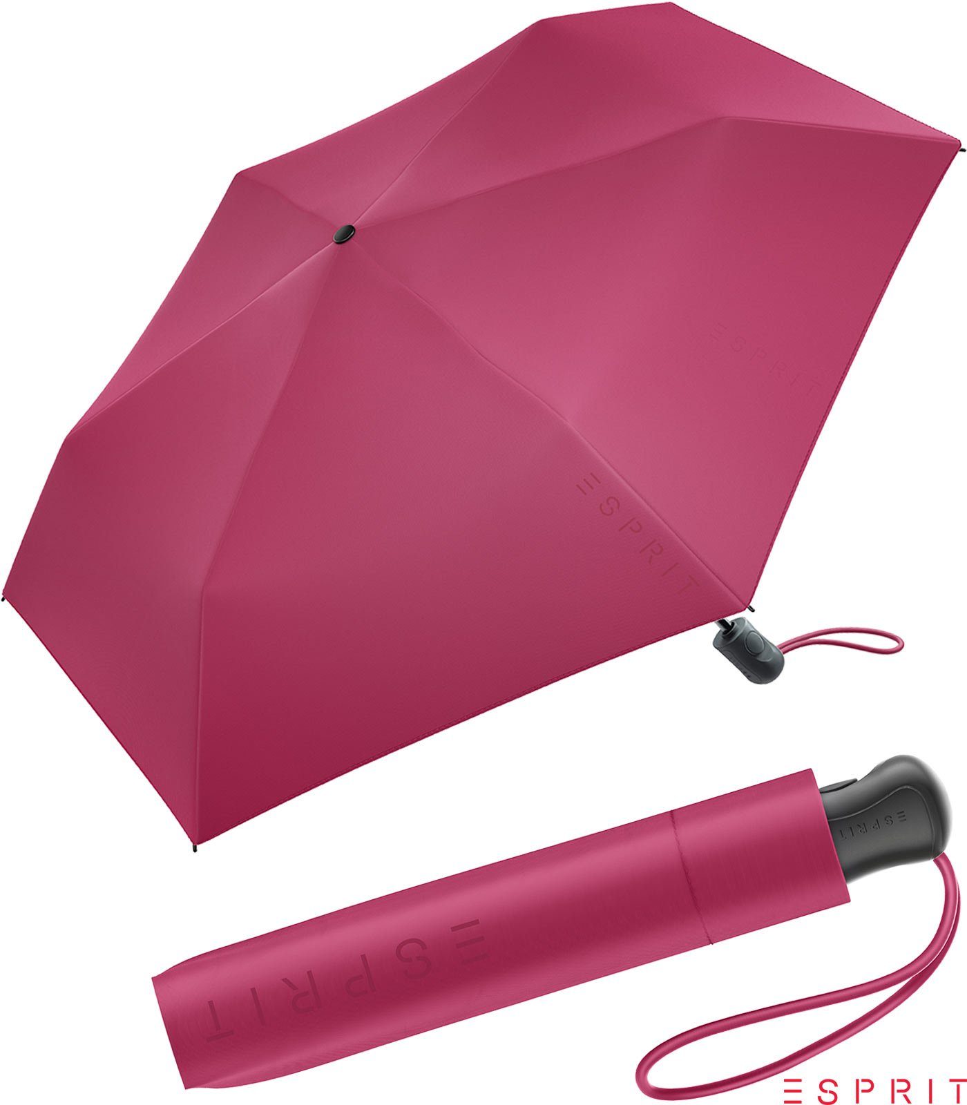 Esprit Taschenregenschirm Damen Easymatic Slimline Auf-Zu Automatik HW 2022 - vivacious pink, leicht, stabil, in den neuen Trendfarben