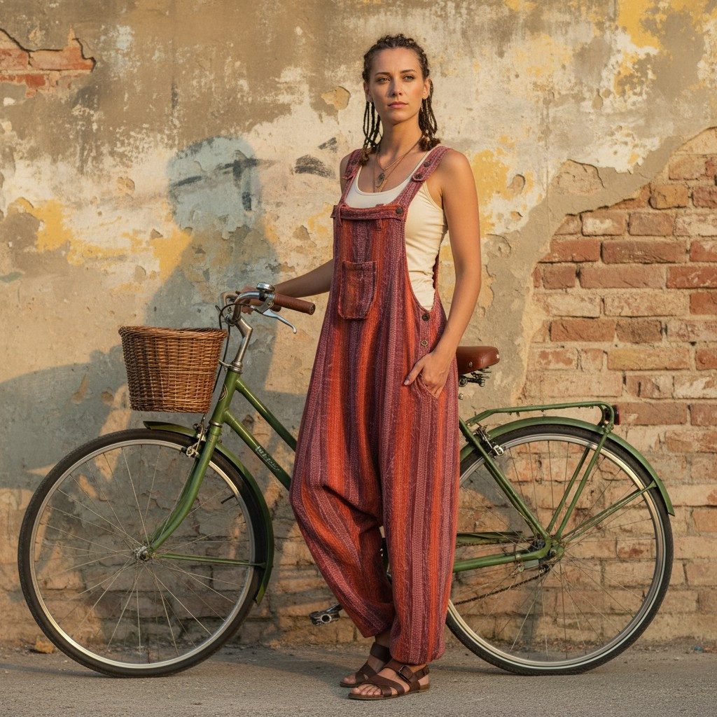 Guru-Shop Relaxhose Farbenfrohe Boho Latzhose, gestreifter Overall,.. Ethno Style, alternative Bekleidung