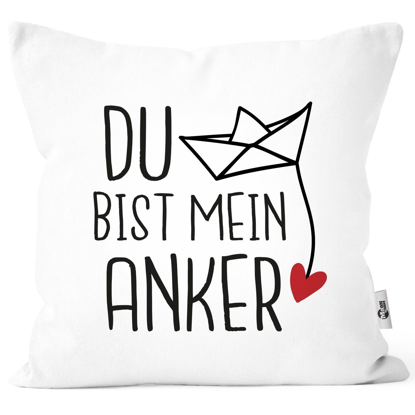 MoonWorks Dekokissen Kissen-Bezug Spruch Liebe du bist mein Anker Origami Papierschiffchen Print Geschenk Valentinstag Freund Freundin Mann Frau MoonWorks® weiß