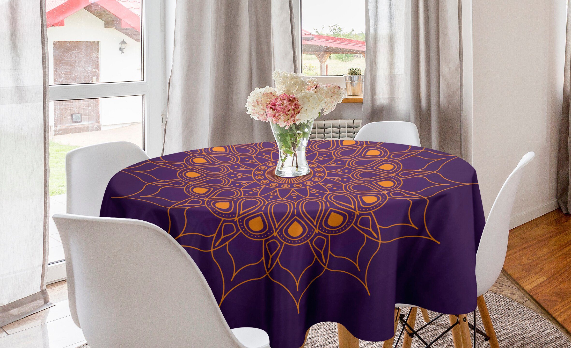 Abakuhaus Tischdecke Kreis Tischdecke Abdeckung für Esszimmer Küche Dekoration, lila Mandala Mystic Sun