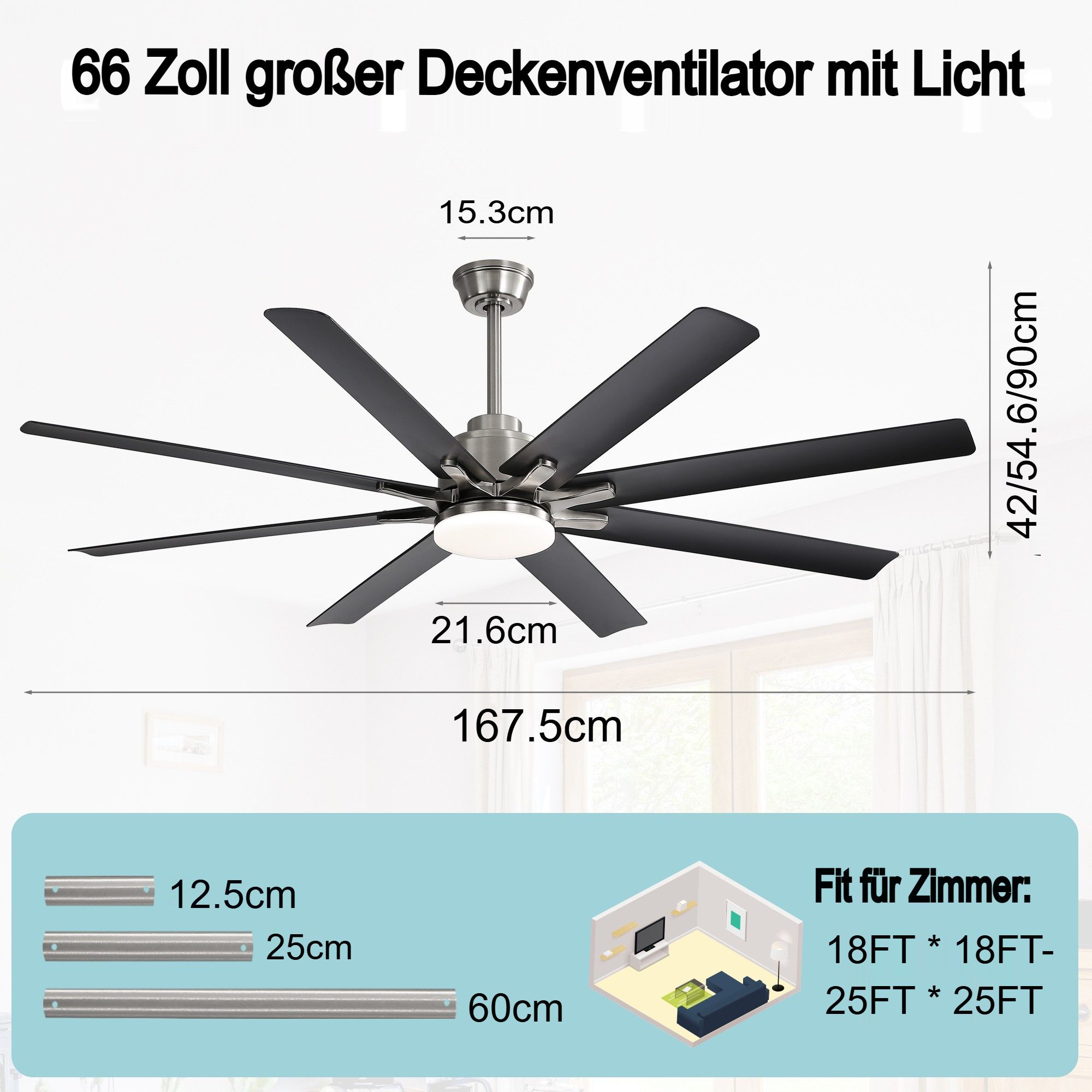 Sofucor Deckenventilator 167,5 cm moderner Deckenventilator günstig online kaufen