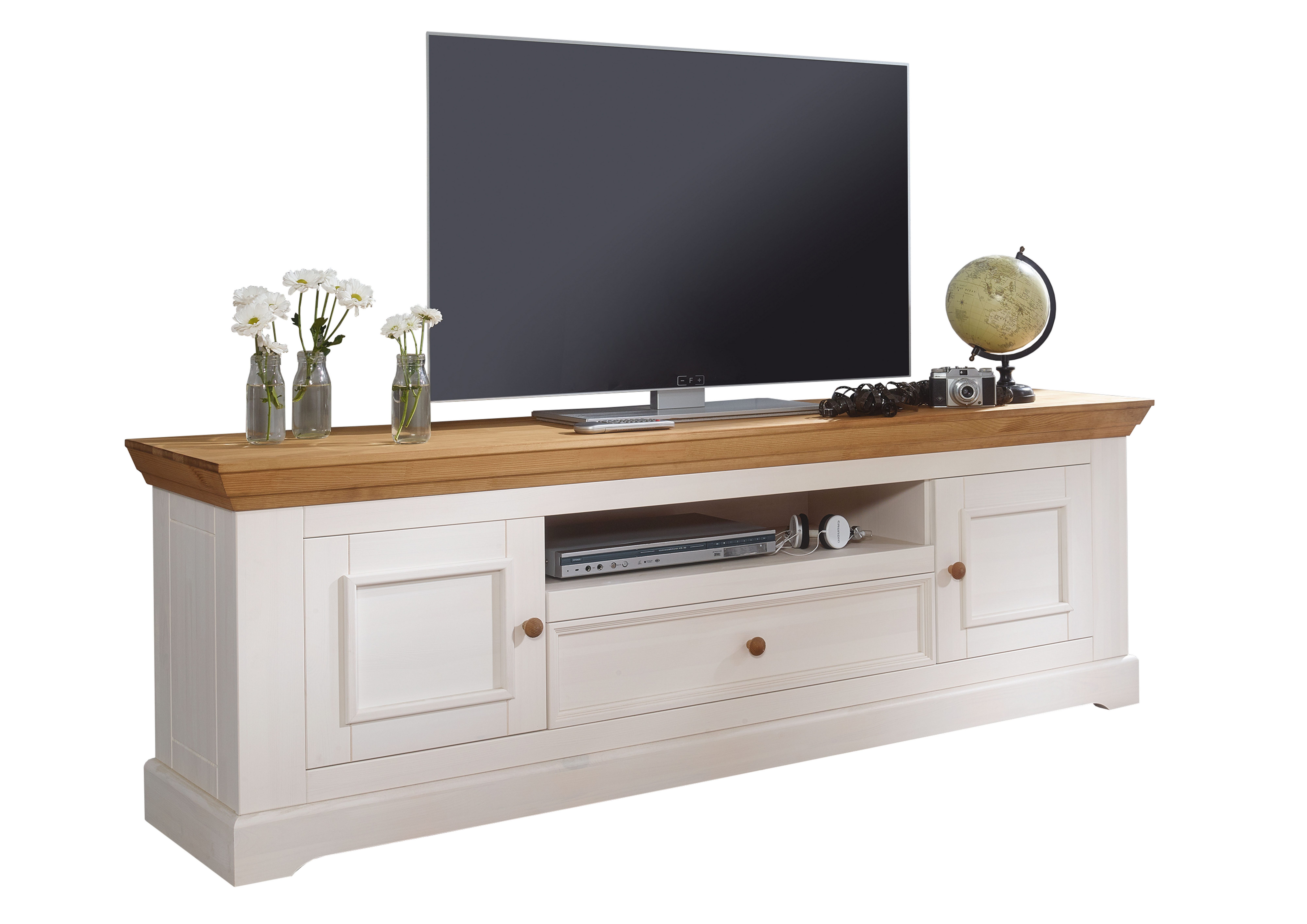 Woodroom Lowboard Oslo (B × H × T: 189 × 63 × 42 cm), massive Kiefer weiß oder grau gewachst