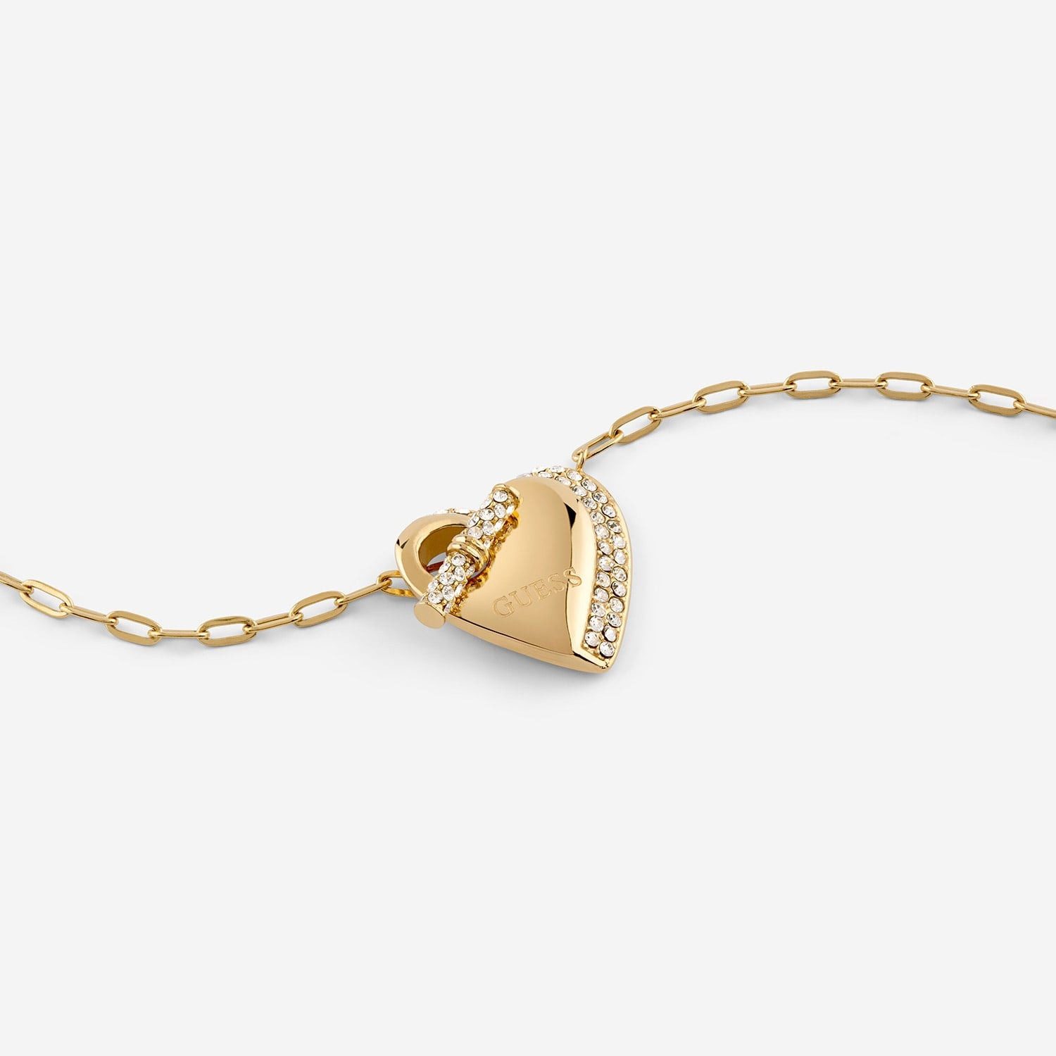 Guess Herzkette JUBN06073JWYGT/U, für Damen-Kette T-Verschluss Herz Kristalle Goldfarben