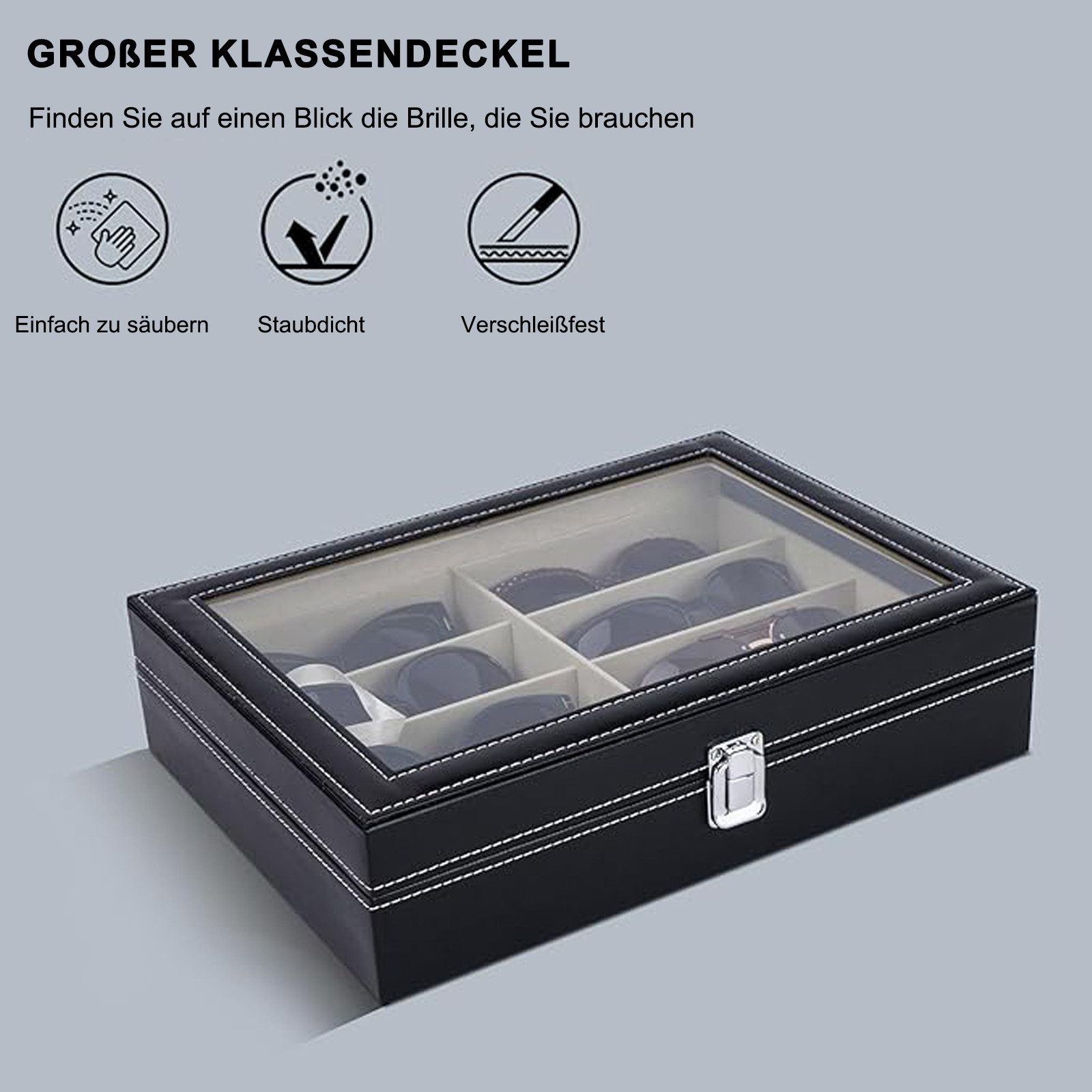 MODFU Brillenetui Brillenkoffer Kunstleder Organizer Brillenbox Brillenorganizer, Kunstleder 33.5x24.5x8.5 cm für Sonnenbrillen Präsentation Showcase