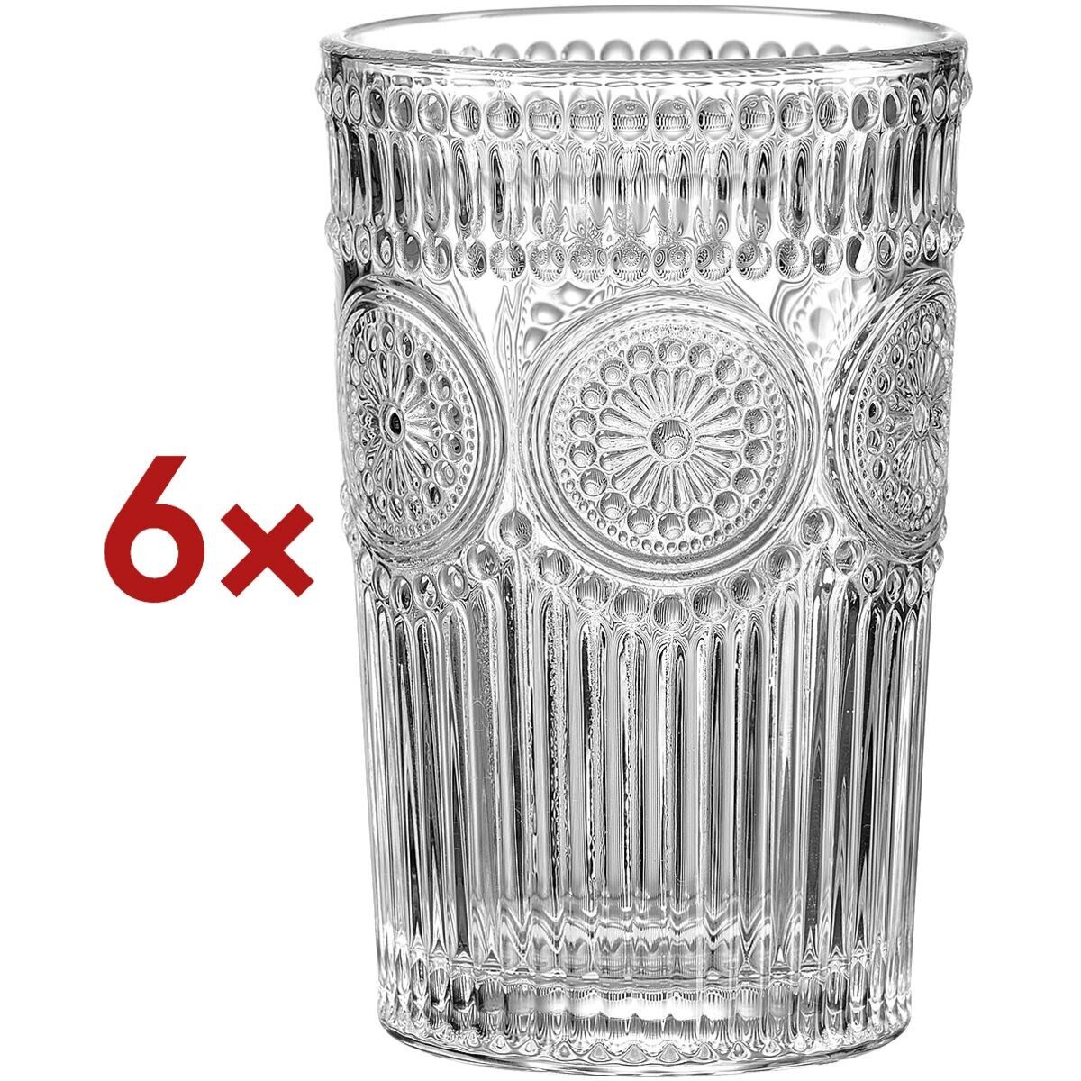 Ritzenhoff & Breker Longdrinkglas Paolo, 6-tlg., Glas, 330 ml, Retro-Look / Ornamentik