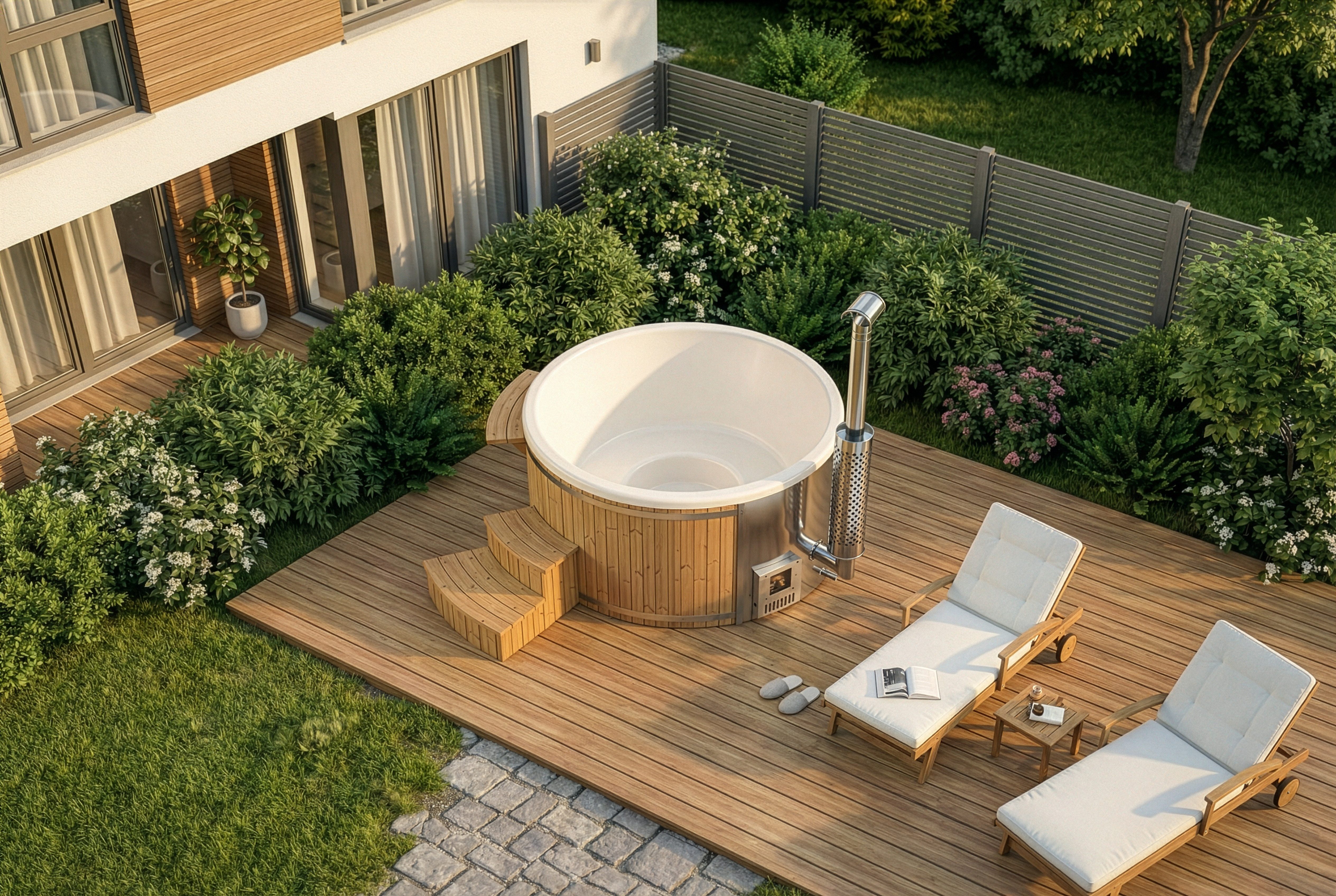 FinnTherm Whirlpool Badefass Holz Stockholm, in Cremeweiß