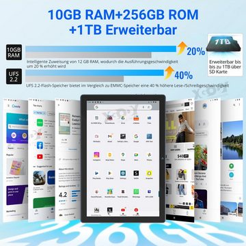 XGODY N01 Pro, (4G+6G) RAM, 256 ROM Tablet (10,1", 256 GB, Android 12, Erweiterung Speicher Max. 1TB, 5MP+8MP Kamera)