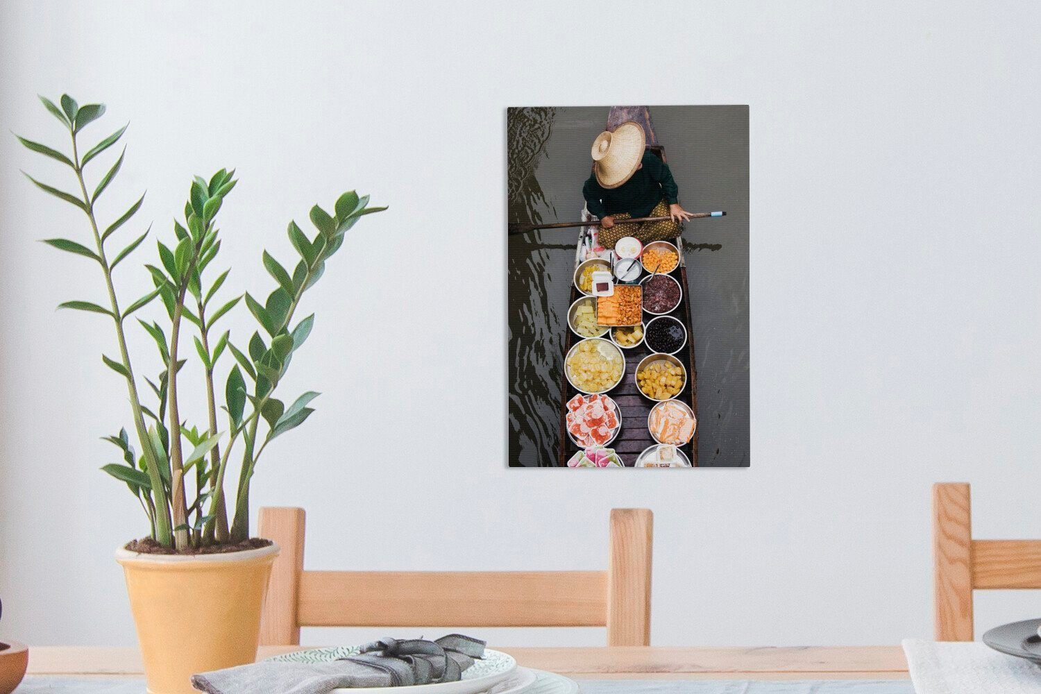 OneMillionCanvasses® Leinwandbild fertig schwimmender Leinwandbild St), Markt, (1 inkl. Zackenaufhänger, Thailand 20x30 Gemälde, cm bespannt