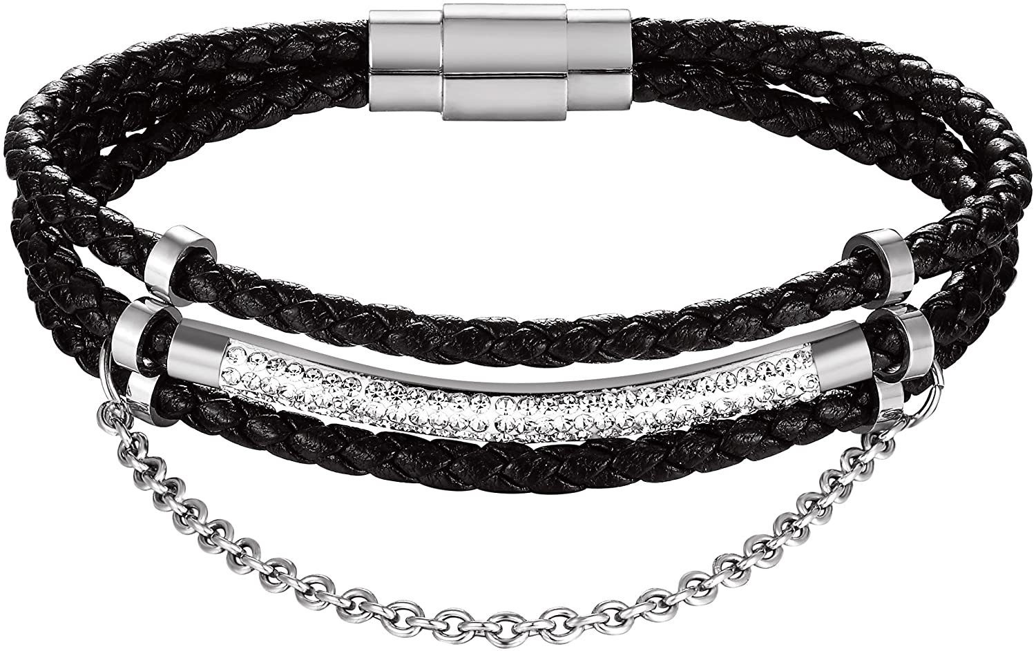 Karisma Lederarmband Karisma Damen Lederarmband 3 Fach gewickelt Edelstahl Zirkonia Kette, WB-QD101 - Silber