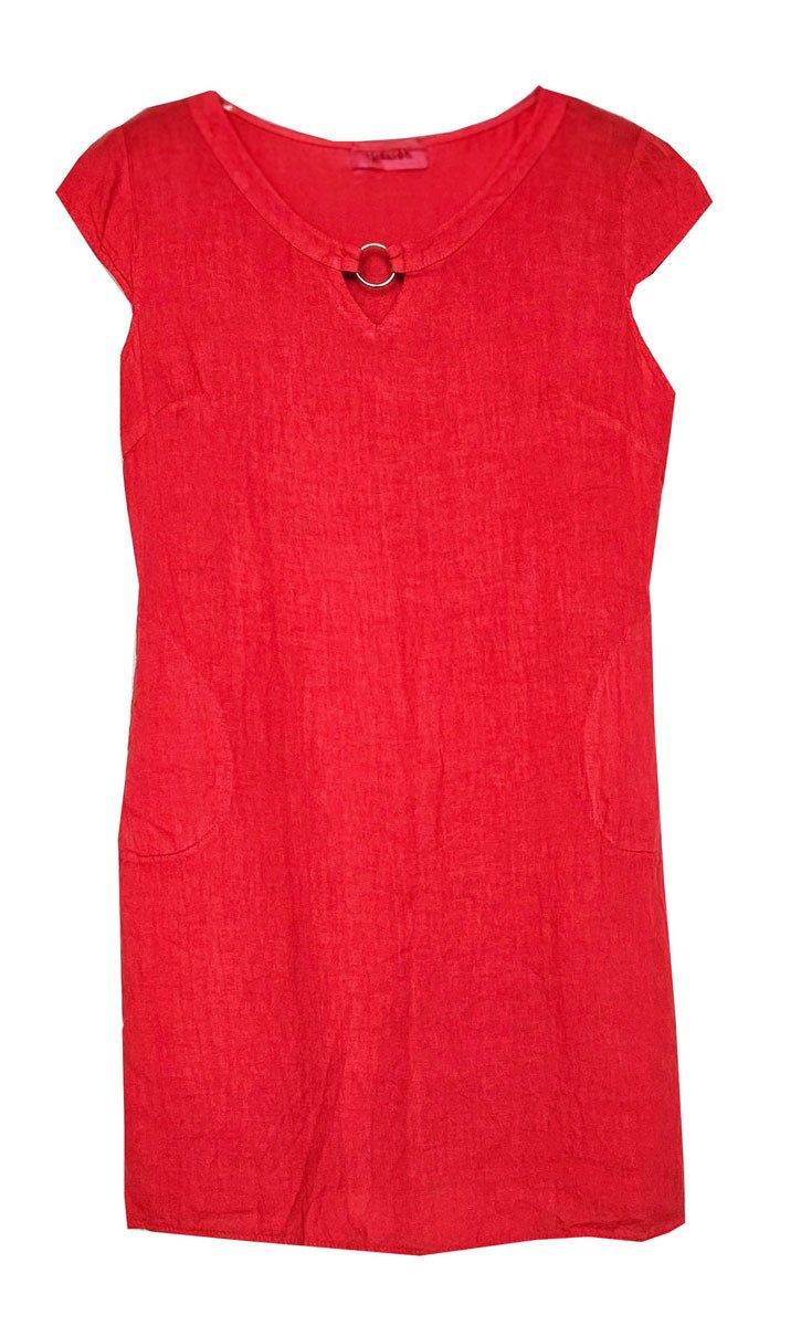 Sommerkleid Leinen Kleid kurzarm Beerenrot 44 XL Sommerkleid