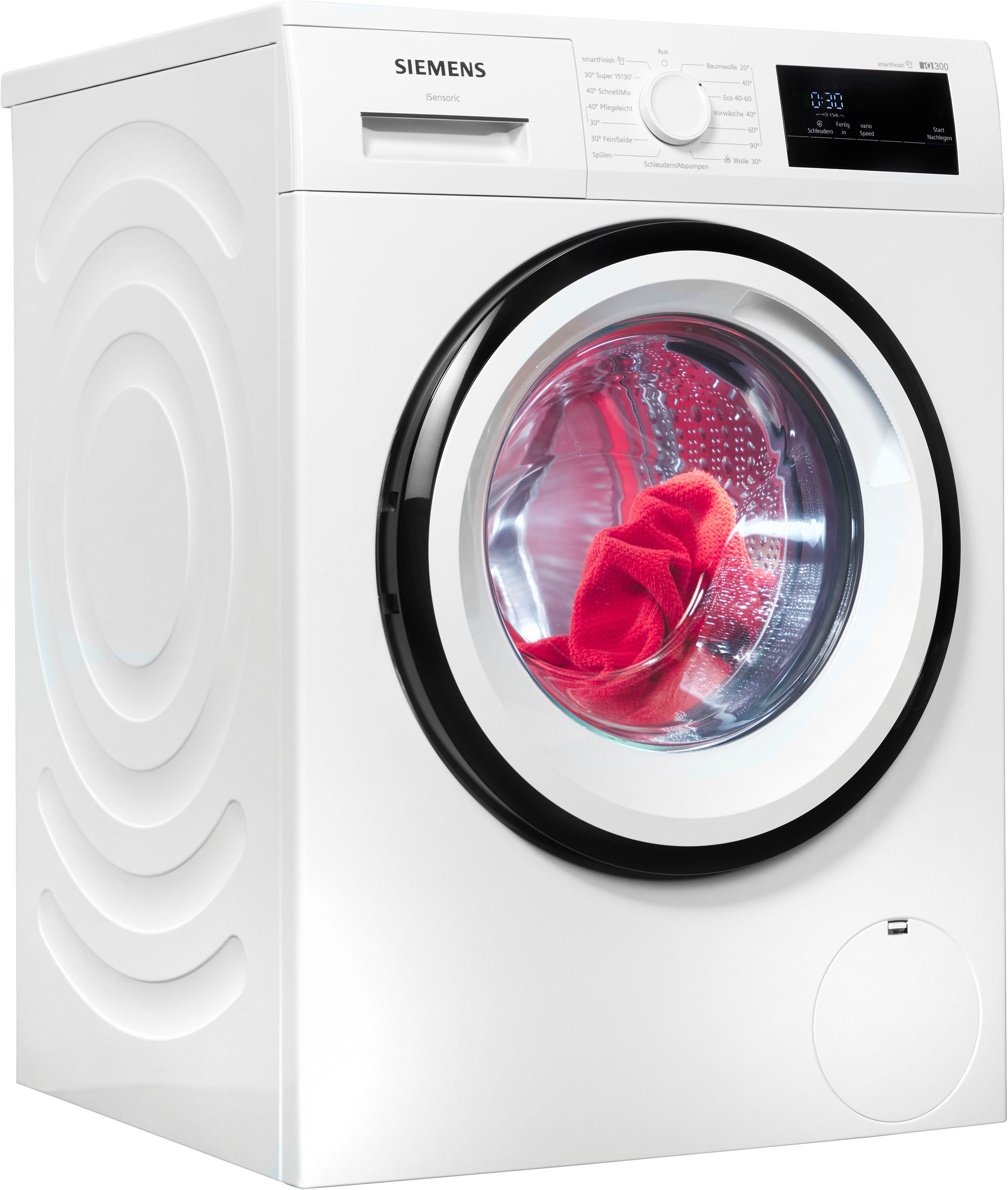 Dampf SIEMENS smartFinish Knitterfalten glättet dank Waschmaschine U/min, iQ300 8 sämtliche WM14N0A4, – kg, 1400