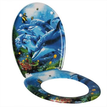 Woltu WC-Sitz, WC-Sitz Duroplast mit Absenkautomatik Delfine
