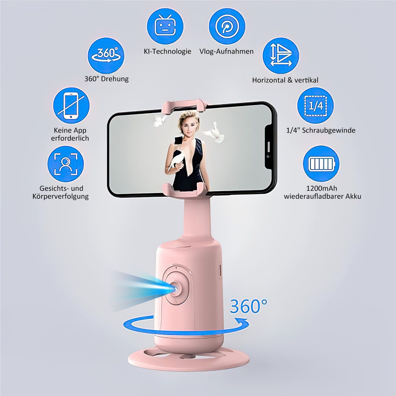 AIMAX Gimbal Smartphone Automatische Gesicht Verfolgung, 360° Drehung Gimbal (für Verschiedenen Handyhaltern Unterschiedlicher Größe Gestensteuerung)