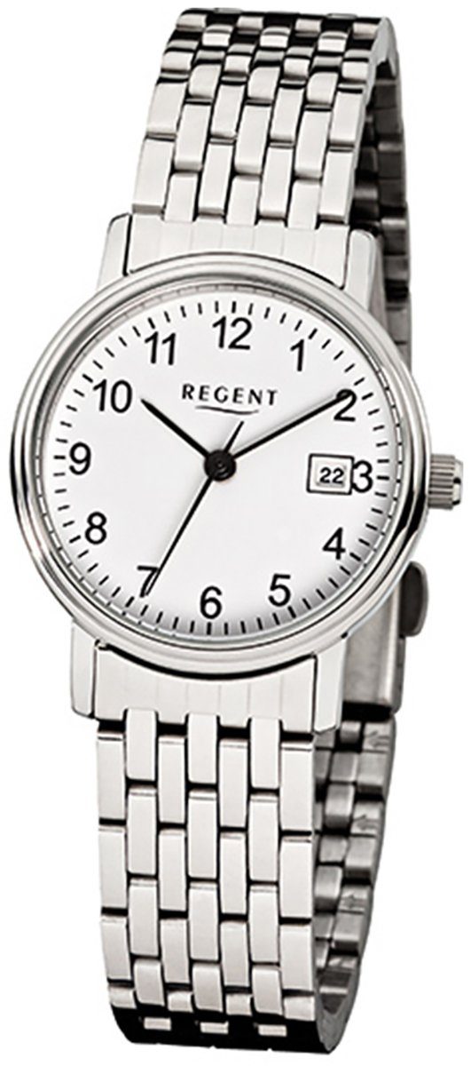 Regent Quarzuhr Regent Damen-Armbanduhr silber Analog F-598, Damen Armbanduhr rund, mittel (ca. 27mm), Edelstahlarmband | Quarzuhren