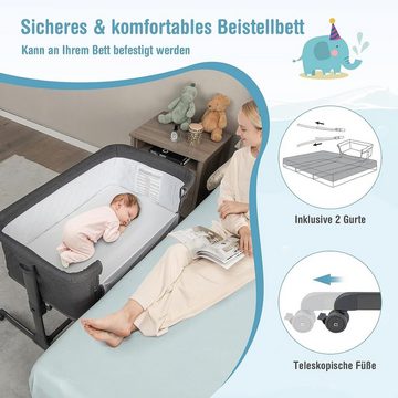 KOMFOTTEU Reisebett Kinderbett höhenverstellbar, für Baby von 0-6 Monaten bis zu 9kg