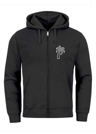 Neverless Sweatjacke Sweatjacke mit Kapuze Herren Print Palme Line Art Motiv Hoodie-Zipjack