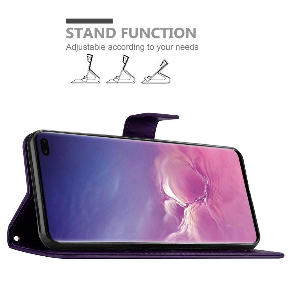 Cadorabo Handyhülle für Samsung Galaxy S10 PLUS Hülle Samsung Galaxy S10 PLUS, Hülle Schutzhülle Blumen Flower mit Standfunktion Kartenfach Magnet