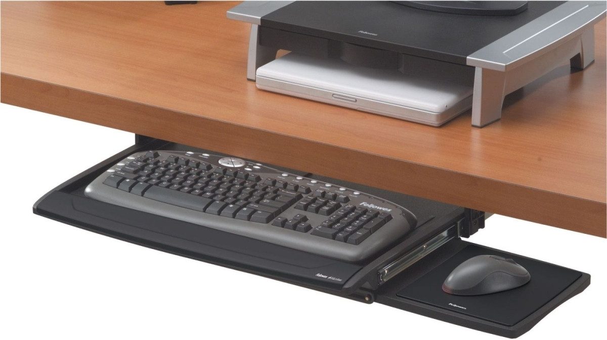 Monitor-Halterung Tastaturschublade OfficeSuite 365x605x75mm schwarz/silber
