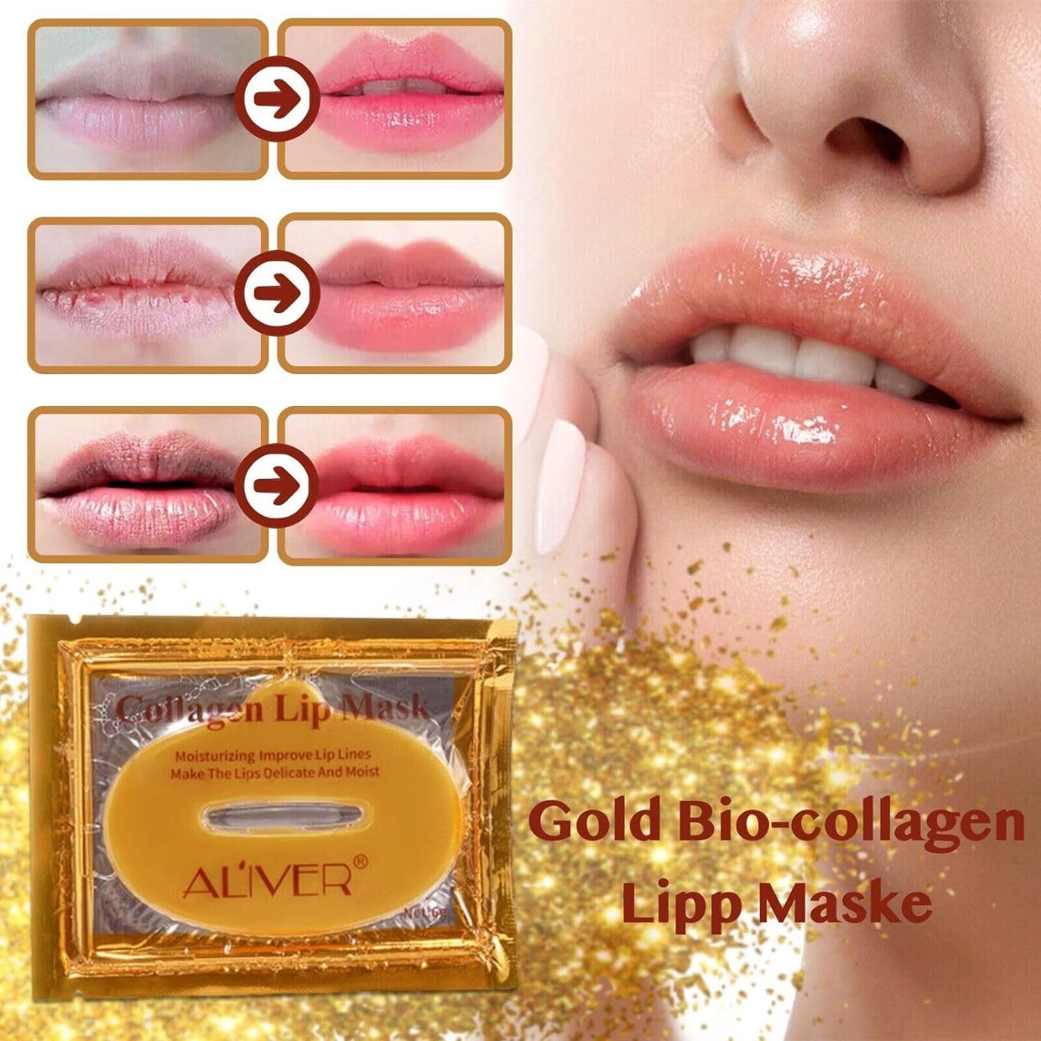 ALIVER Gesichtspflege-Set Crystal Gold Gesichtsmaske Augenpads Essenz Serum Lippen Maske 24K, 1-tlg., Geshichtspflegeset