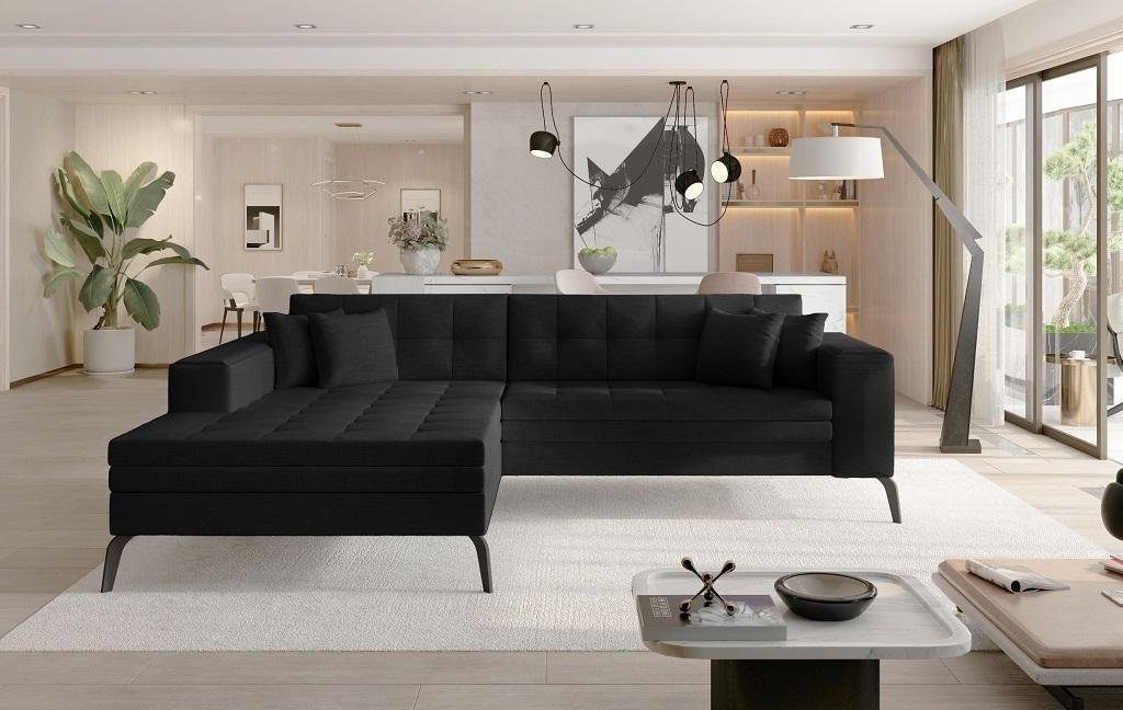 Europe JVmoebel Design Sofa, Ecksofa Polster in Ecksofa Couch Made Textil L Schwarz Wohnlandschaft Form