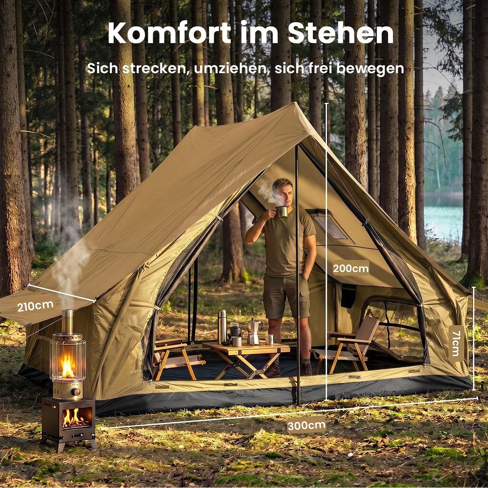 Meulbaty aufblasbares Zelt Campingzelt 300x210x200cm Schnell aufzubauendes, tragbares Zelt, Personen: 4 (1 tlg., mit Luftpumpe, Kaminöffnung, Gampingzelt aus Oxford-Stoff), Air Glamping Zelte für 4 Jahreszeiten Camping