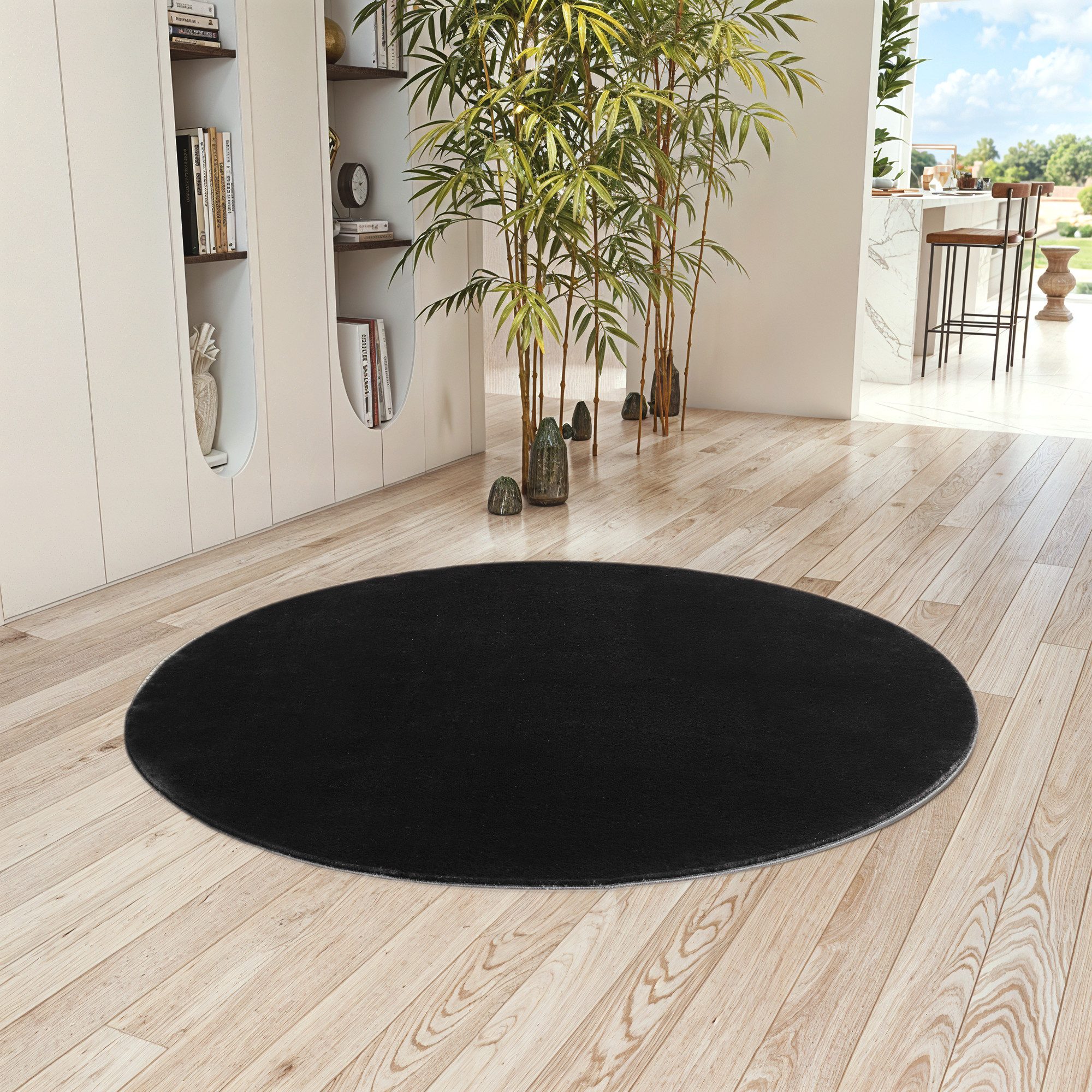 Teppium Teppich Unicolor - Einfarbig, Rund, Höhe: 11 mm, Kurzflor Teppich Anti-Rutsch Rückseite Waschbar Flauschiger