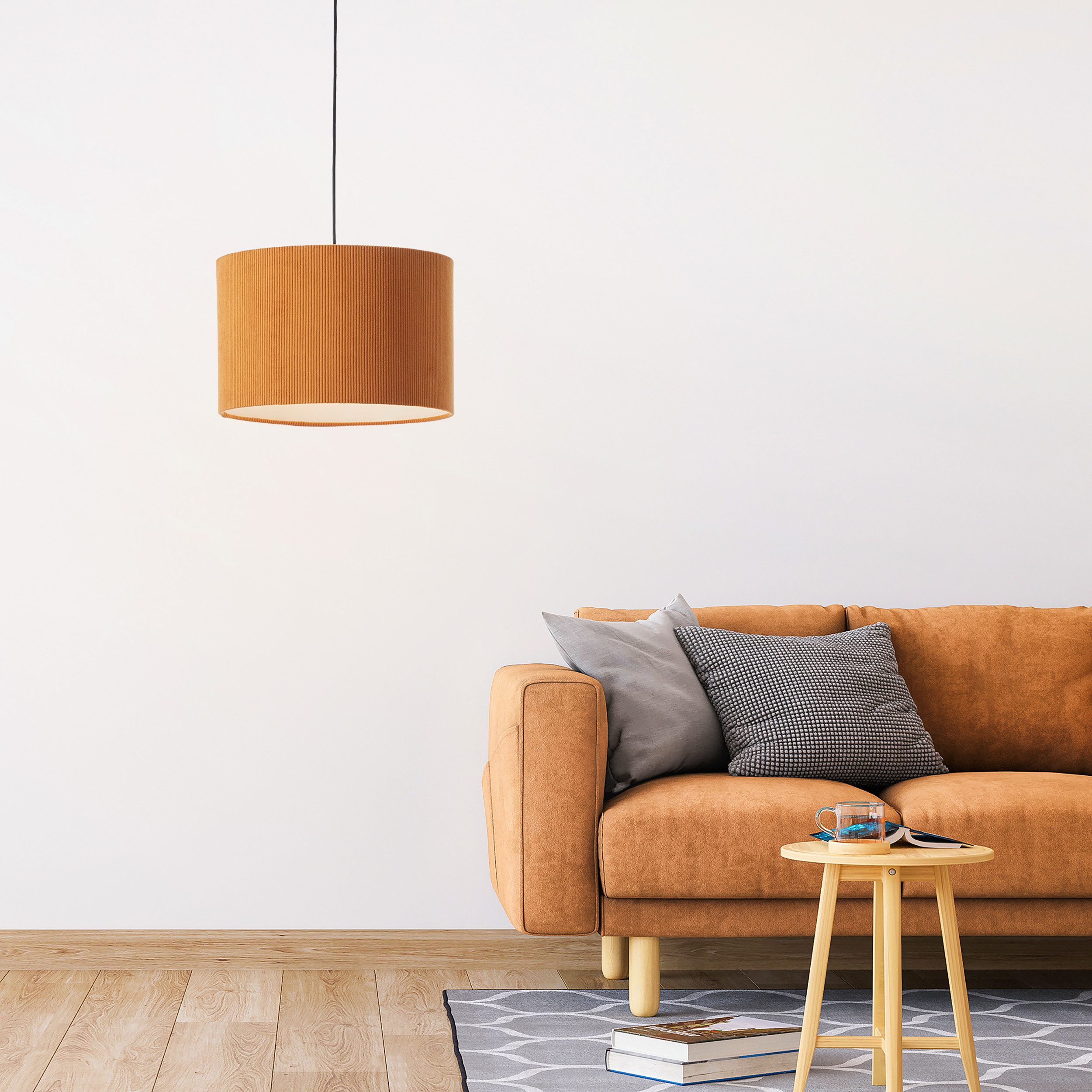 Lightbox Pendelleuchte, ohne Leuchtmittel, Retro Hängelampe, Cord, Stoff, E27, 35cm, dekorativ, orange, gelb