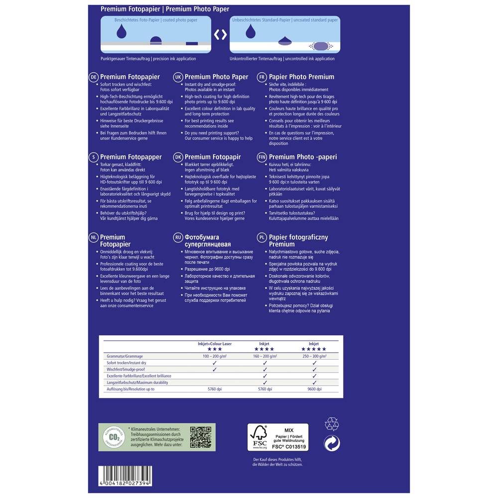 Avery Zweckform Fotopapier Avery Zweckform Premium Inkjet Fotopapier, A4, einseitig 2739, Hochglänzend
