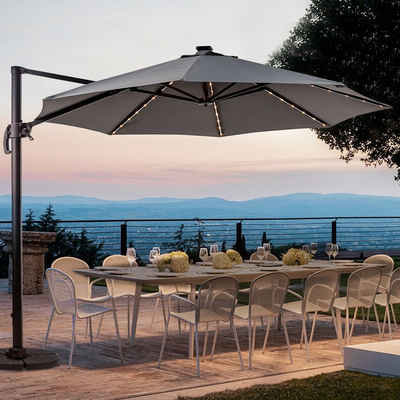 EROMMY Sonnenschirm Rechteckiger Terrassenschirm für Garten und Balkon, LxB: 300,00x300,00 cm, 360° drehbar, 5-fach verstellbar, LED-Leuchten, ohne Schirmständer
