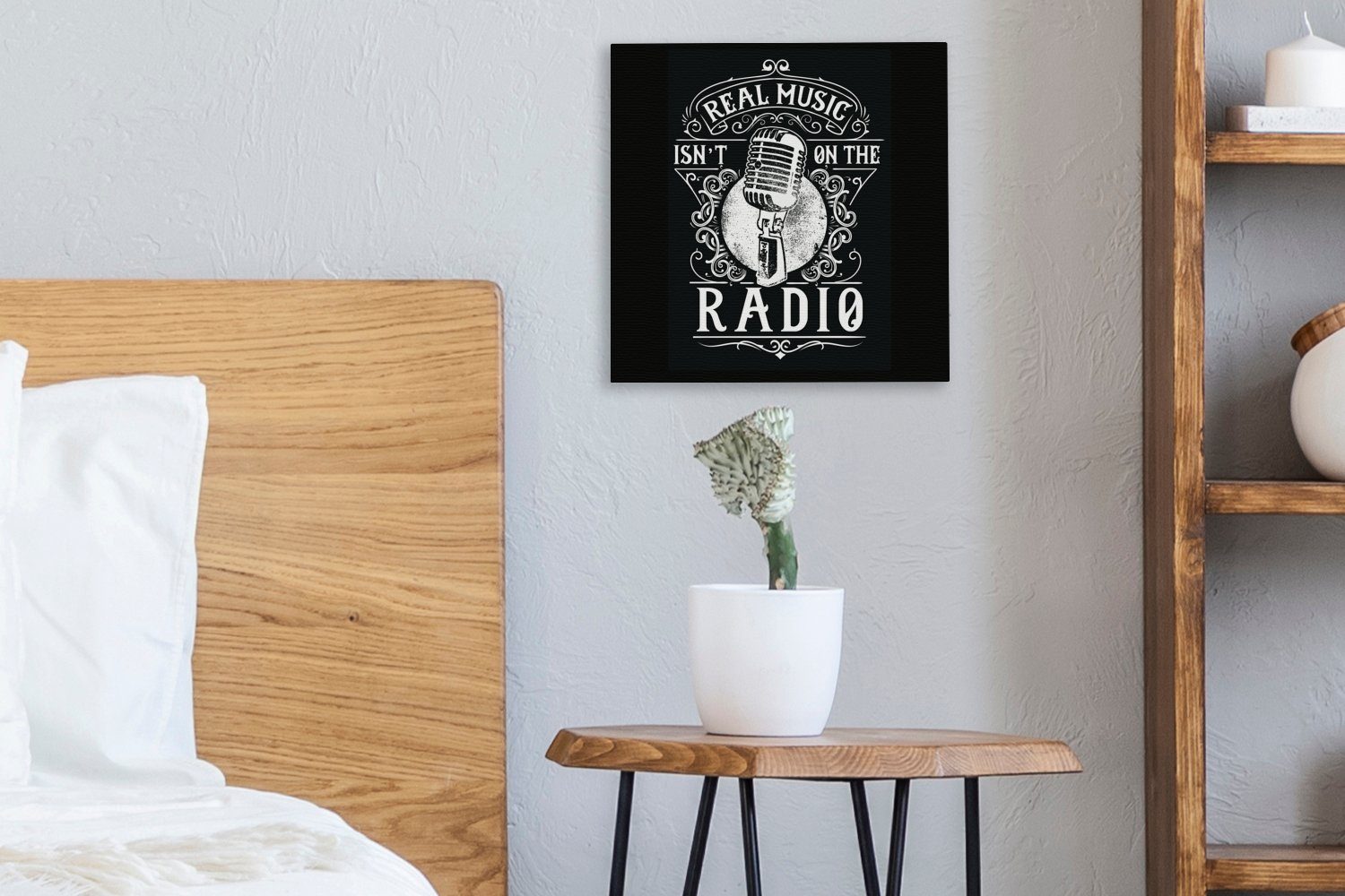 - (1 Wohnzimmer - - Leinwandbild Retro Illustration, Radio für St), OneMillionCanvasses® Leinwand Schlafzimmer Bilder Mikrofon