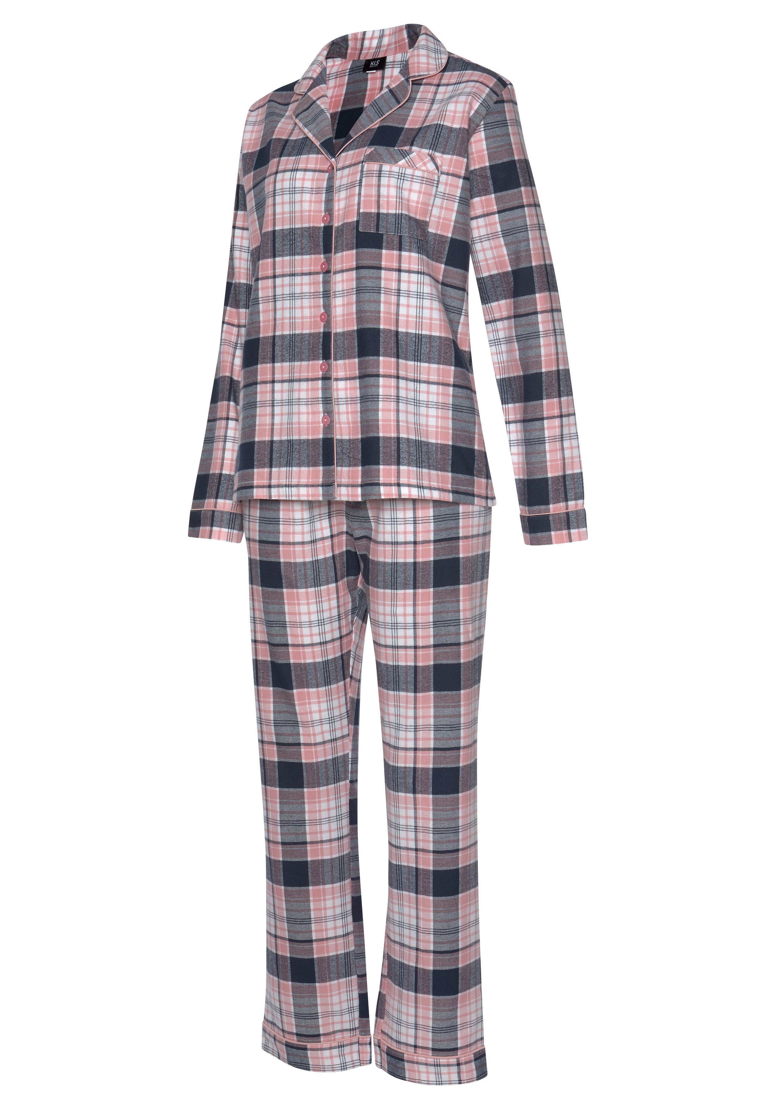 mit (Set, Flanell Pyjama 2 Allover-Karomuster lila-blau-rosa-kariert aus H.I.S tlg)