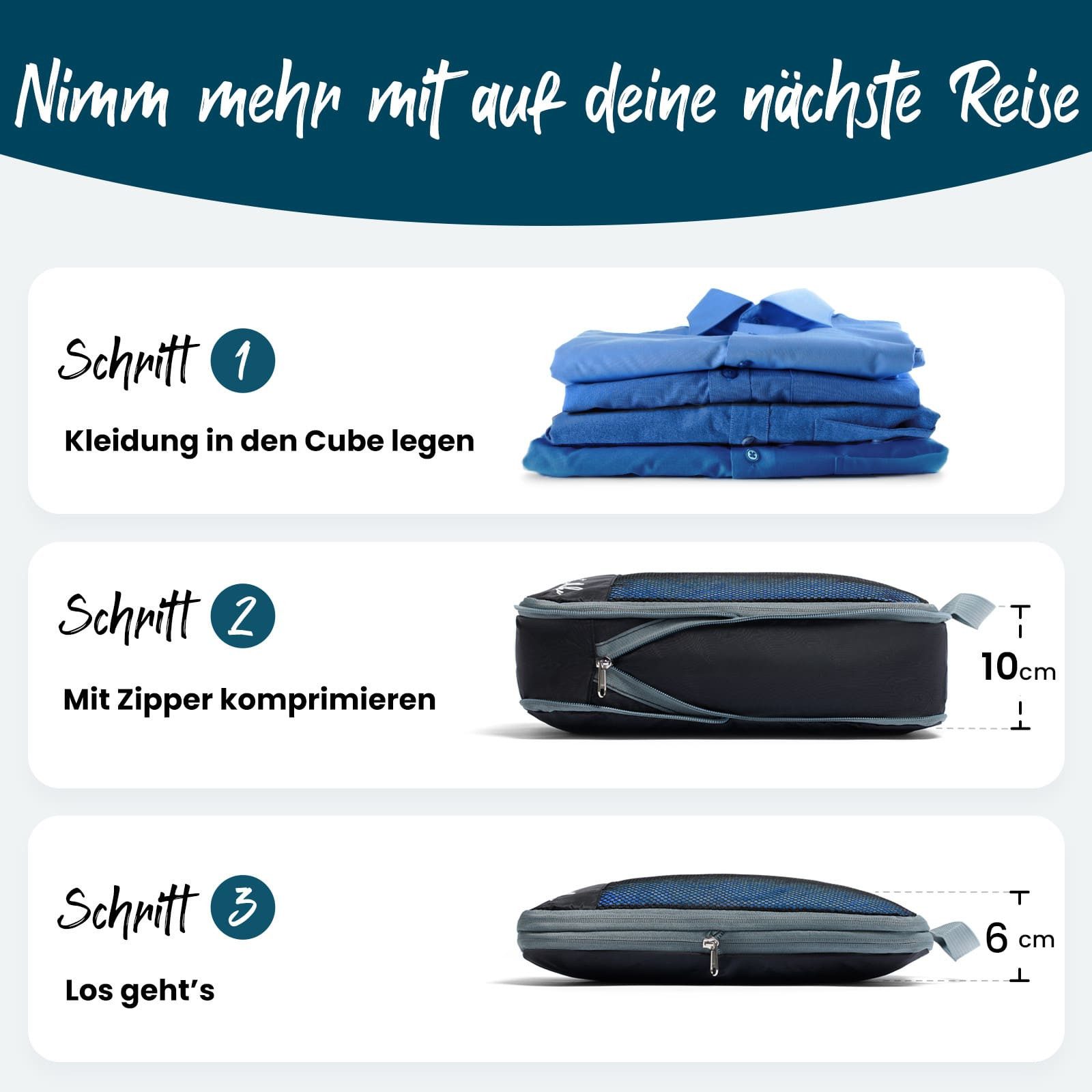Sunflake Kofferorganizer Kompressions-Packwürfel / Kompressionswürfel 6 Stück (6-tlg)