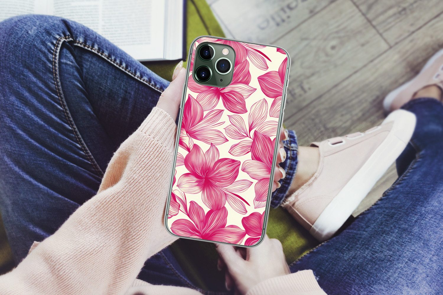 MuchoWow Handyhülle für Apple iPhone 11 Pro Blumen - Muster - Rosa - Weiß, Smartphone-Bumper, Print, Handy Schutzhülle Dünn