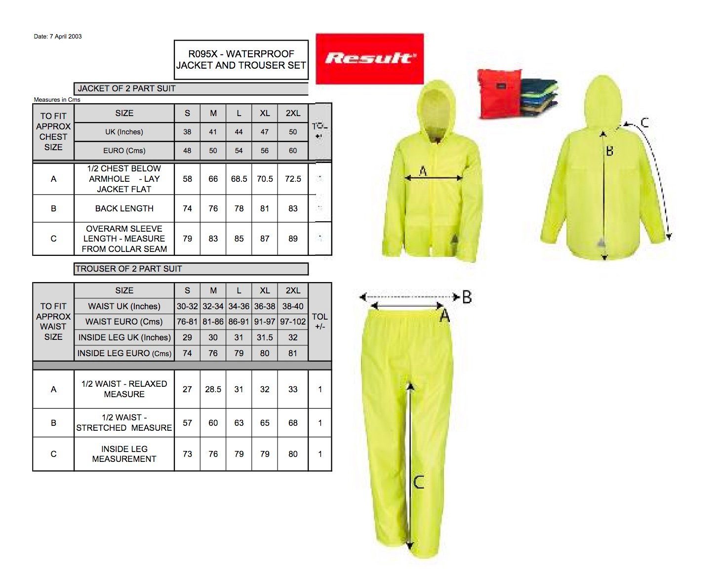 Result Regenanzug Jacke und Hose Set Regen Anzug wasserdicht FaS95 günstig online kaufen