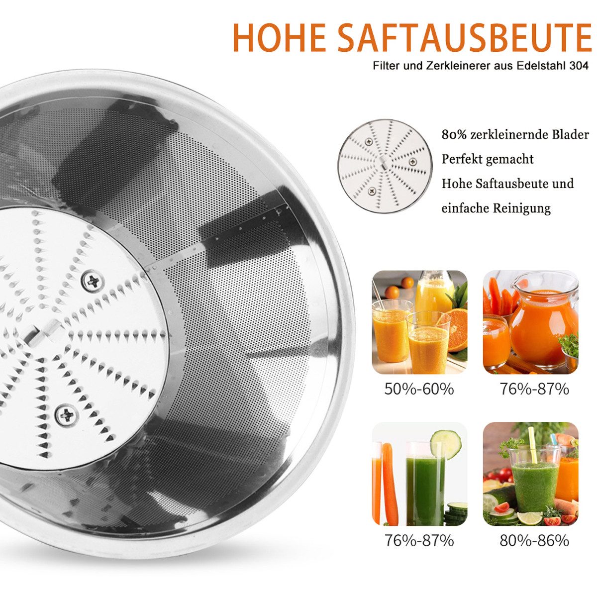Forrlite Entsafter Entsafter, Entsafter Gemüse und Obst, 600W Entsafter aus Edelstahl, 600 W, Schnelles Zentrifugal-Entsafter, Füllöffnung und 3 Geschwindigkeiten