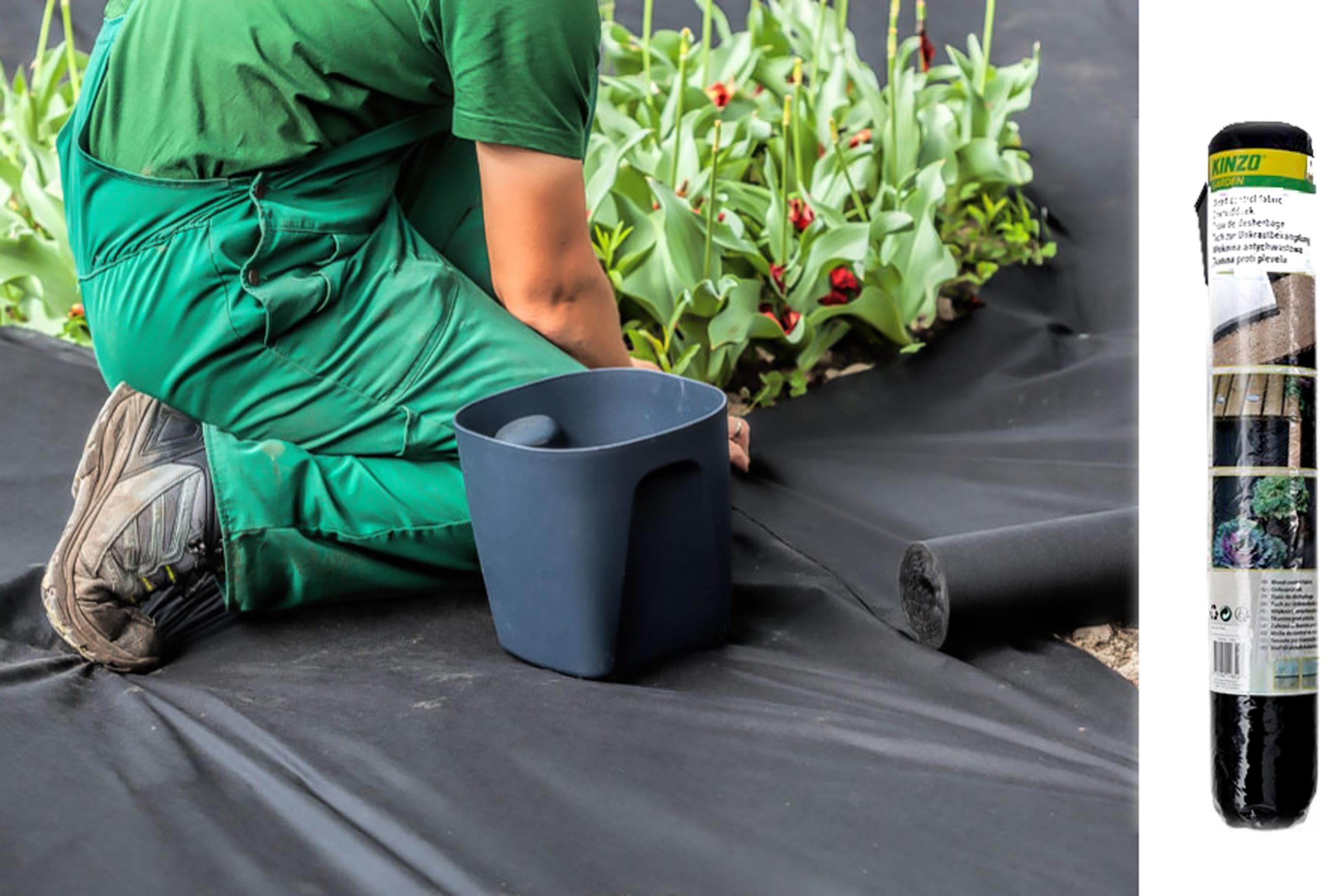 Kinzo Unkrautvlies Gartenvlies, (Vlies zur Abdeckung der Erde gegen Unkrautwuchs), Unkrautvlies 8 x 1,5 m = 12 m²