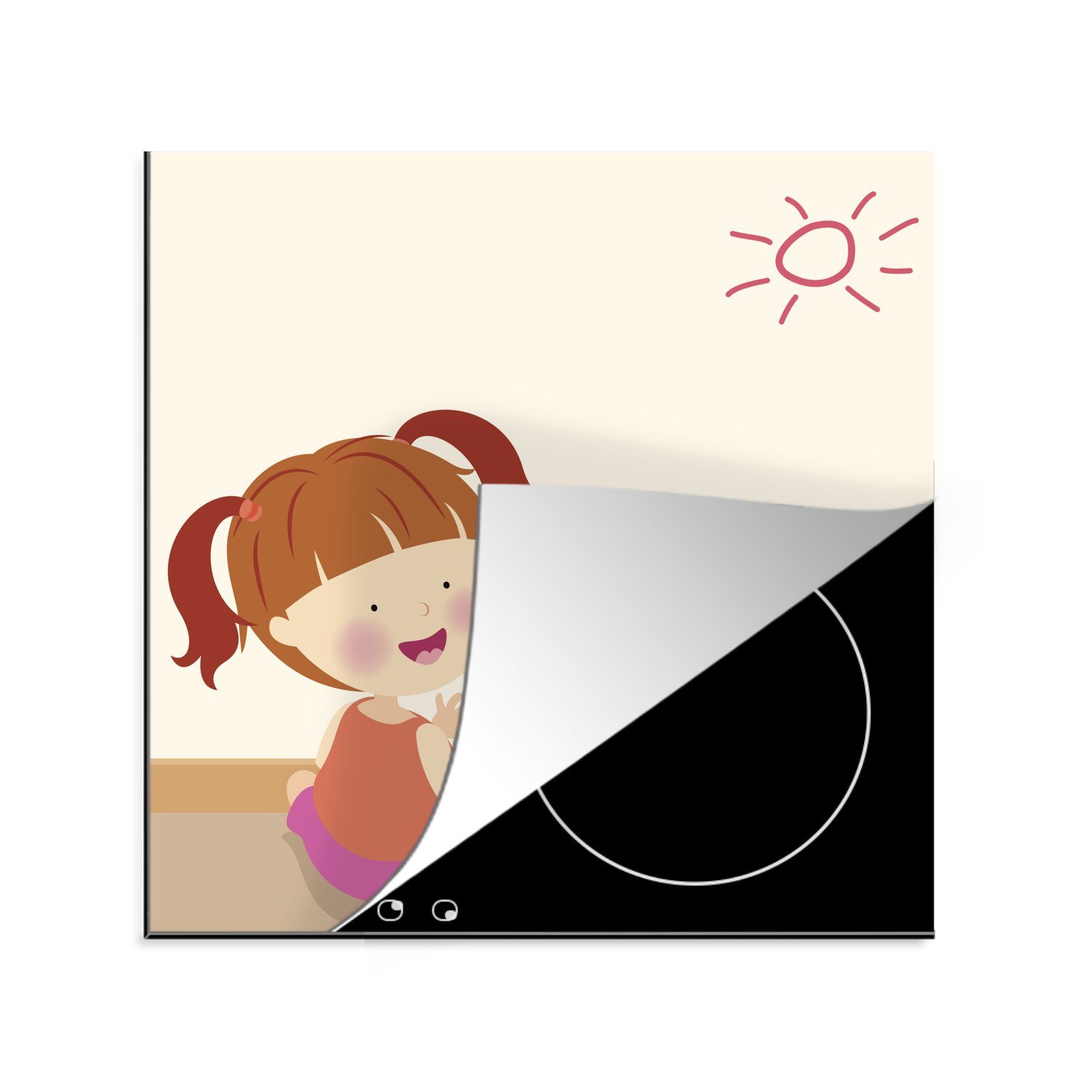 Arbeitsplatte Vinyl, der zeichnet, Ceranfeldabdeckung, Wand cm, das tlg), MuchoWow (1 78x78 Herdblende-/Abdeckplatte Mädchens, für Illustration küche an eines