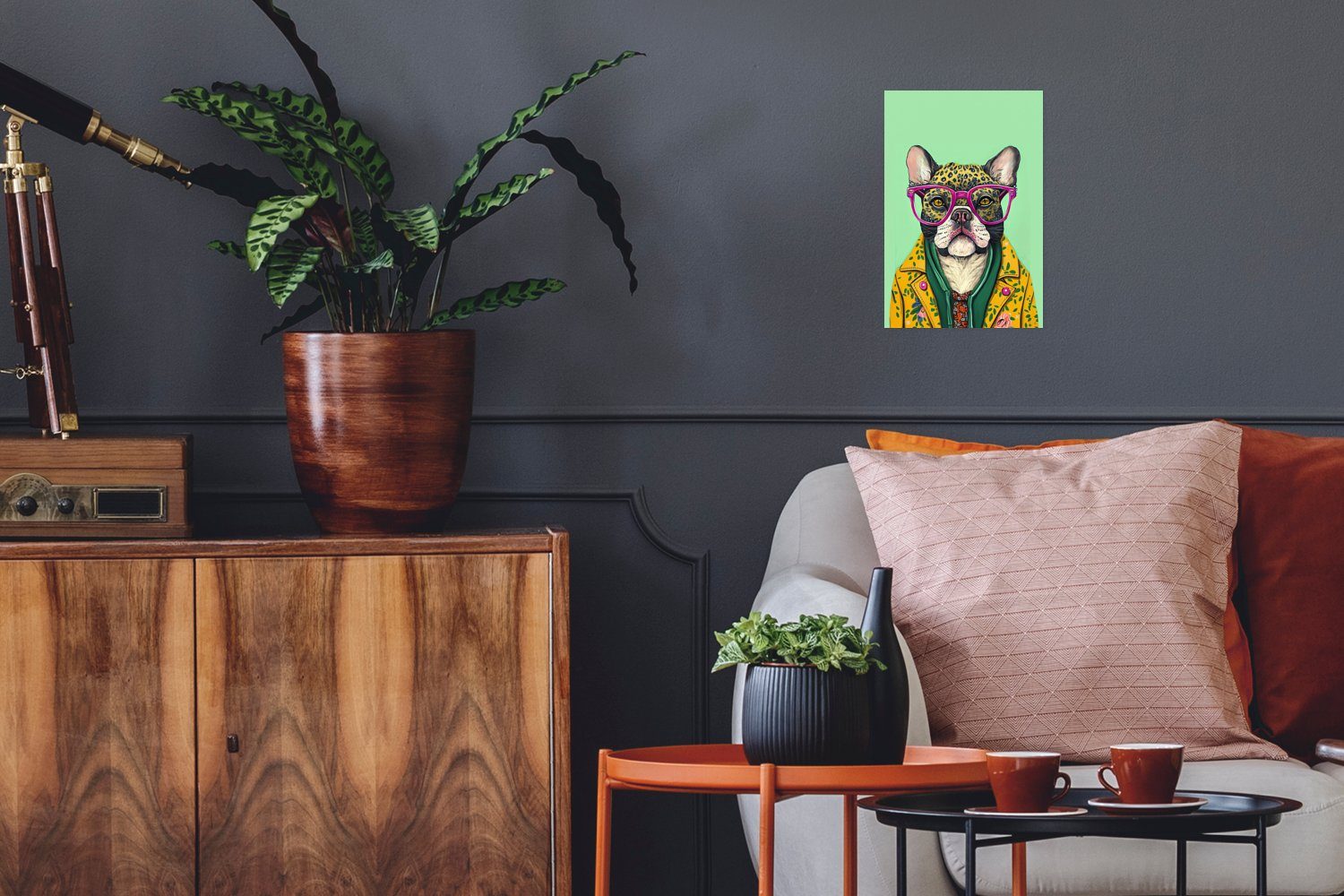 MuchoWow Poster Hund - Hippie - Tiere - Brille, (1 St), Poster, Wandbild, Wandposter für Wohnzimmer, Ohne Rahmen