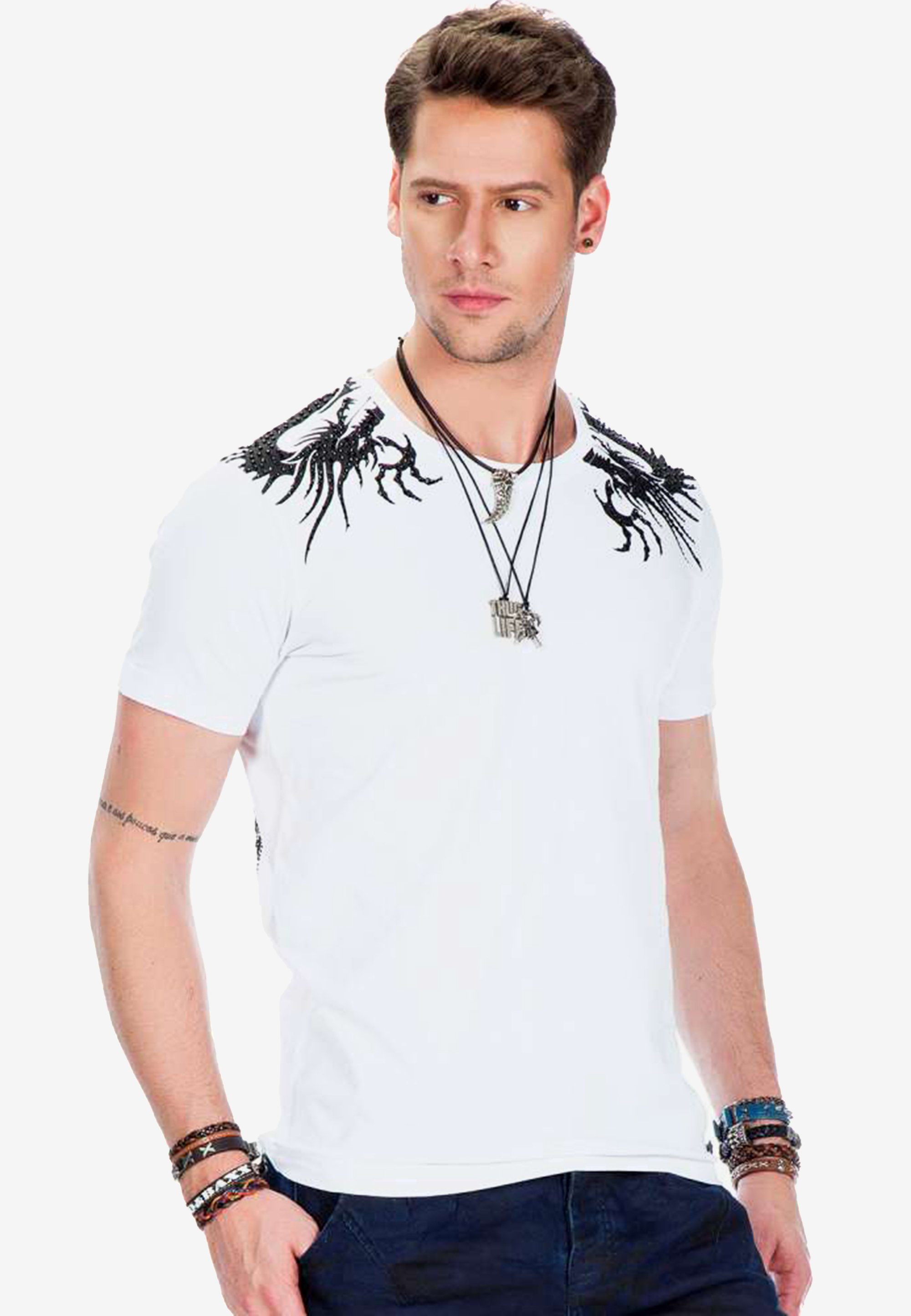 T-Shirt Cipo Edelsteinbestickung & mit weiß Baxx