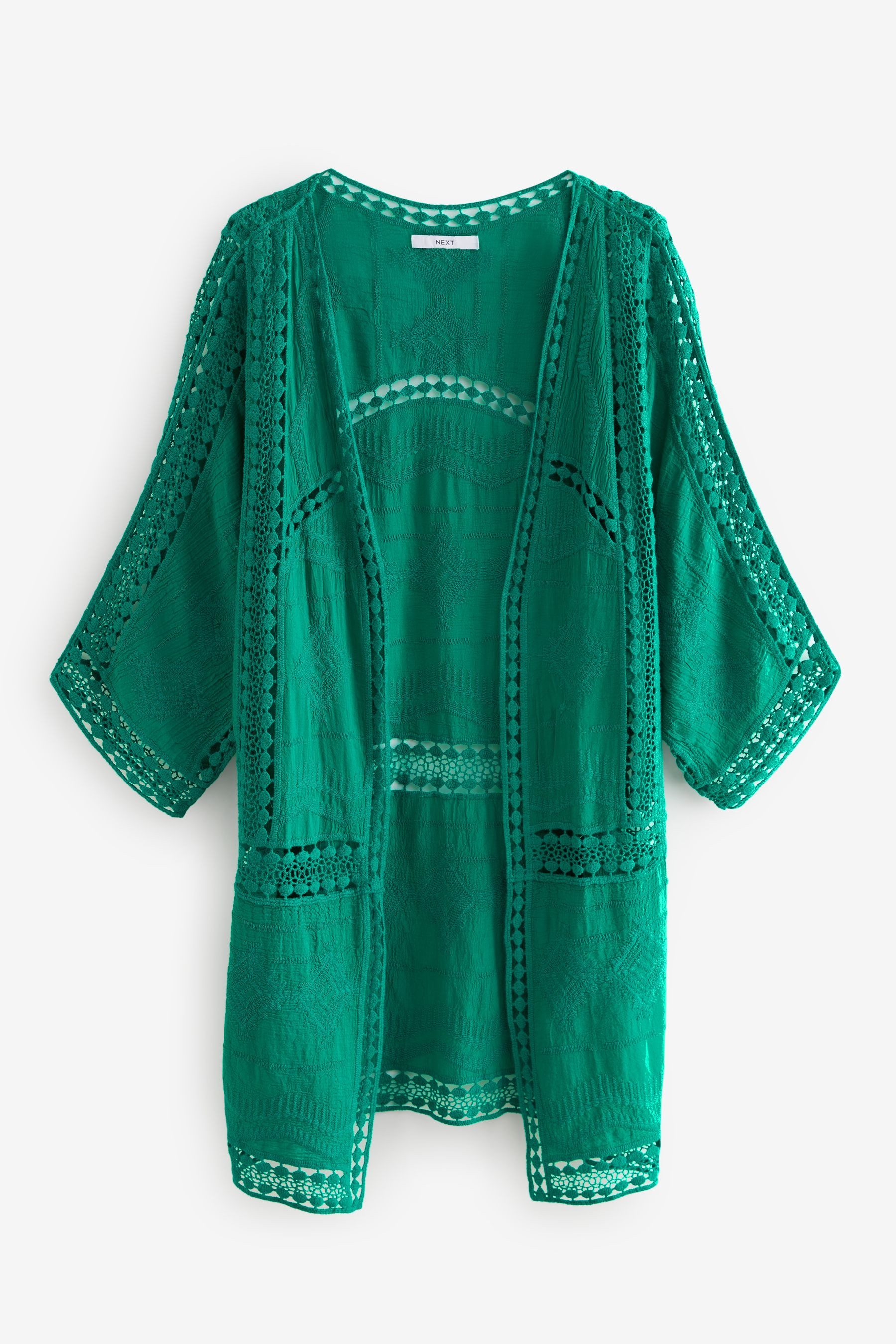 Next Blusenkimono Langer Kimono-Überwurf mit Häkelspitze günstig online kaufen