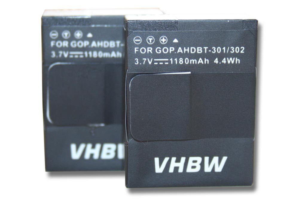 vhbw kompatibel mit GoPro Hero 3 III, 3 III CHDHX-301, 3 III Black Edition Kamera-Akku Li-Polymer 1180 mAh (3,7 V)