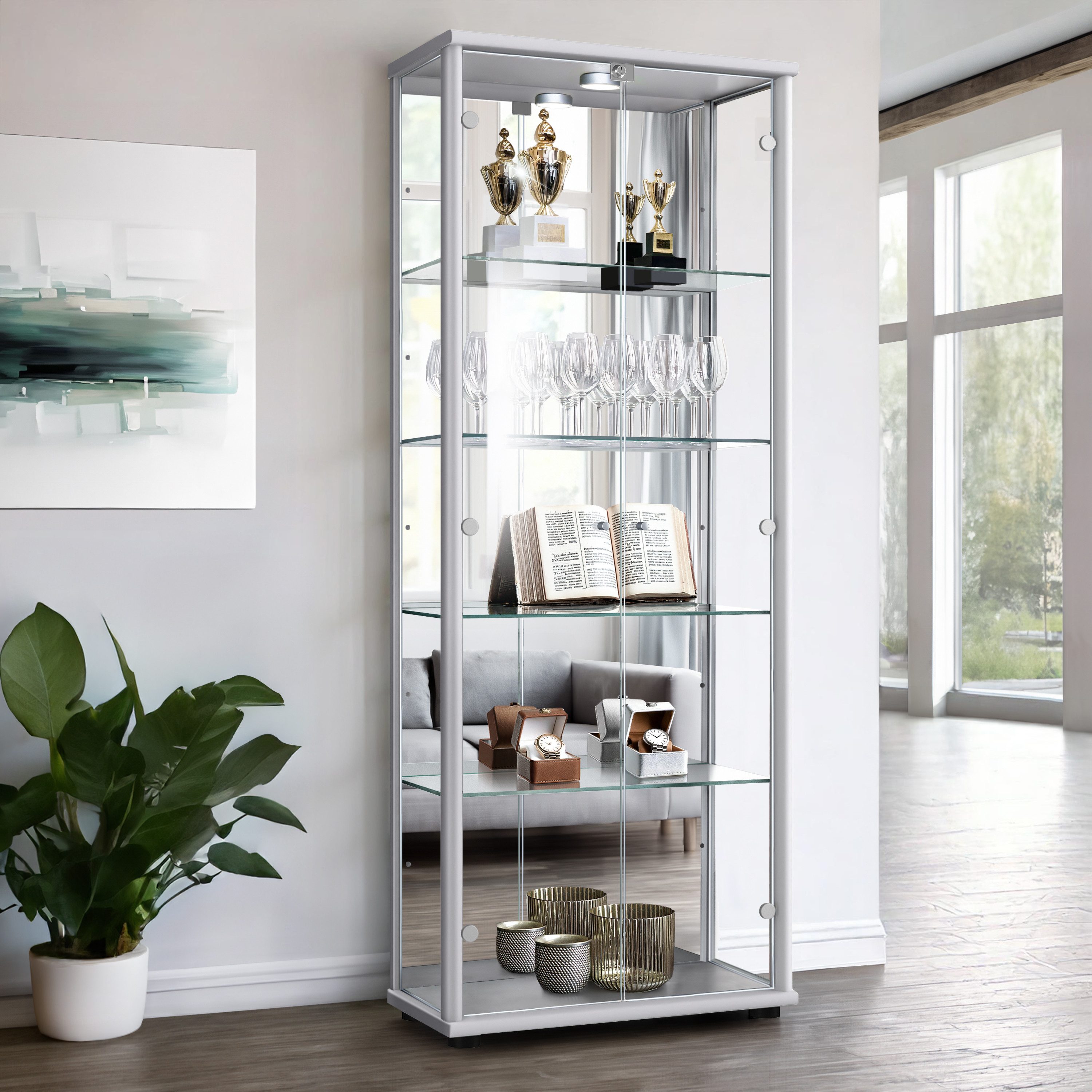 K-Möbel Glasvitrine C1084 (Glasvitrine (176x67x33 cm) mit 2 Glastüren) Glasvitrine stehend