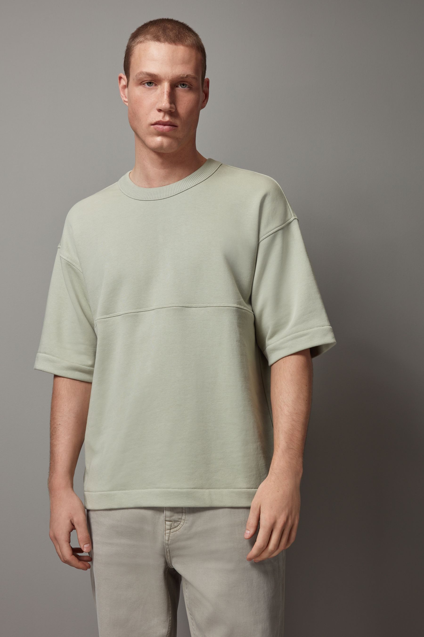Next Sweatshirt Kurzarm-Rundhalsjacke aus schwerem Jersey (1-tlg)